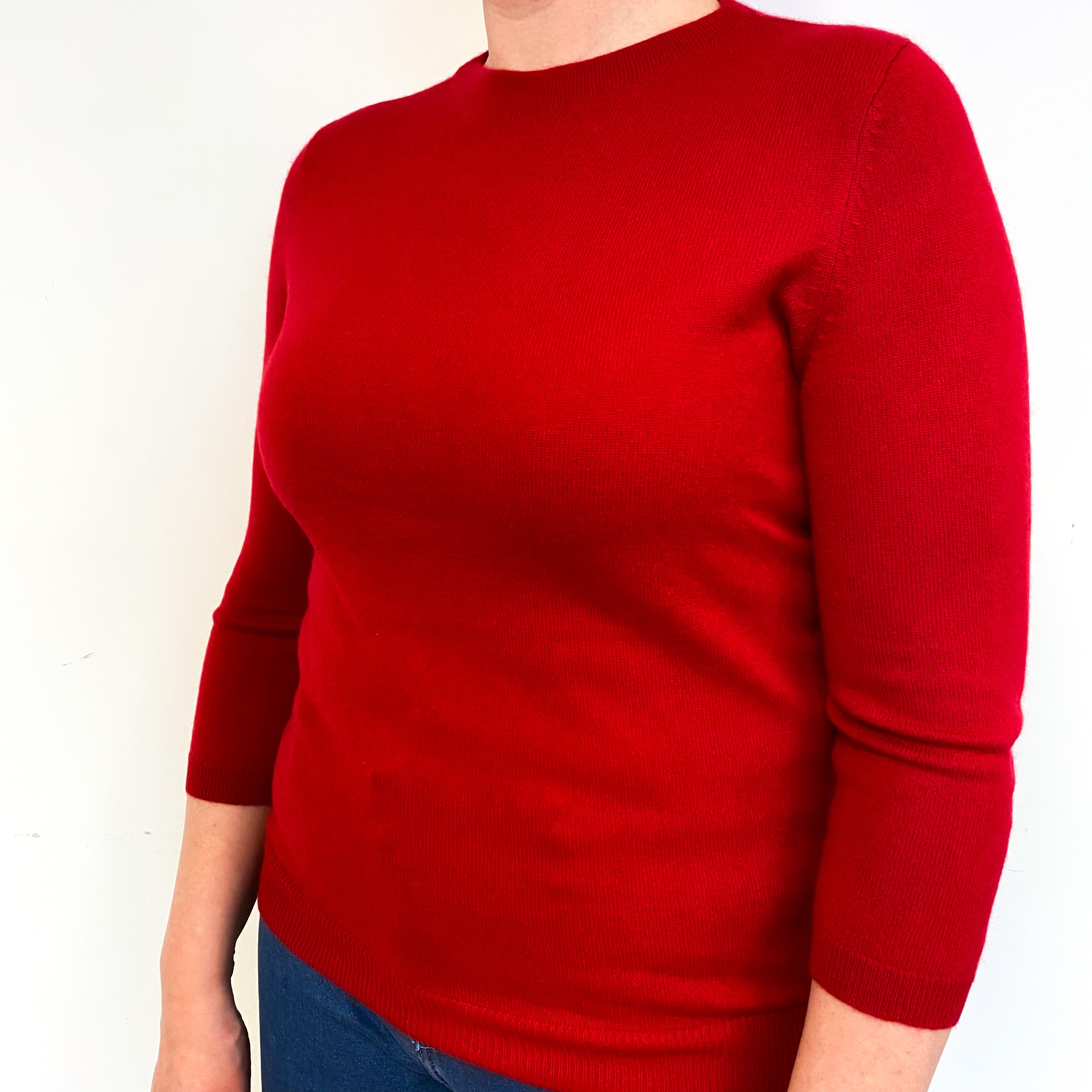 Red 3/4 Sleeve Cashmere Crew Neck Jumper Large