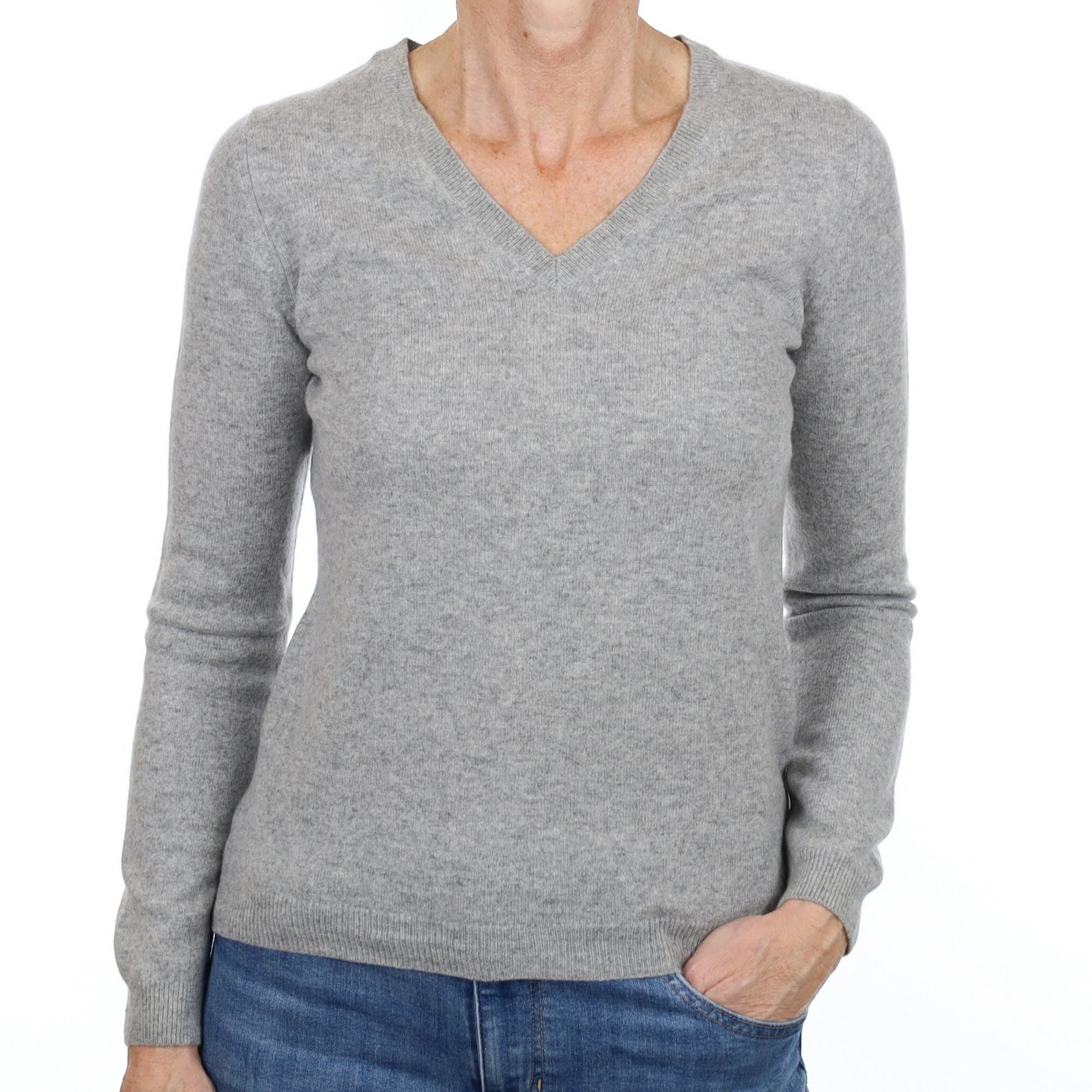 Smoke Grey Cashmere V Neck Jumper Small