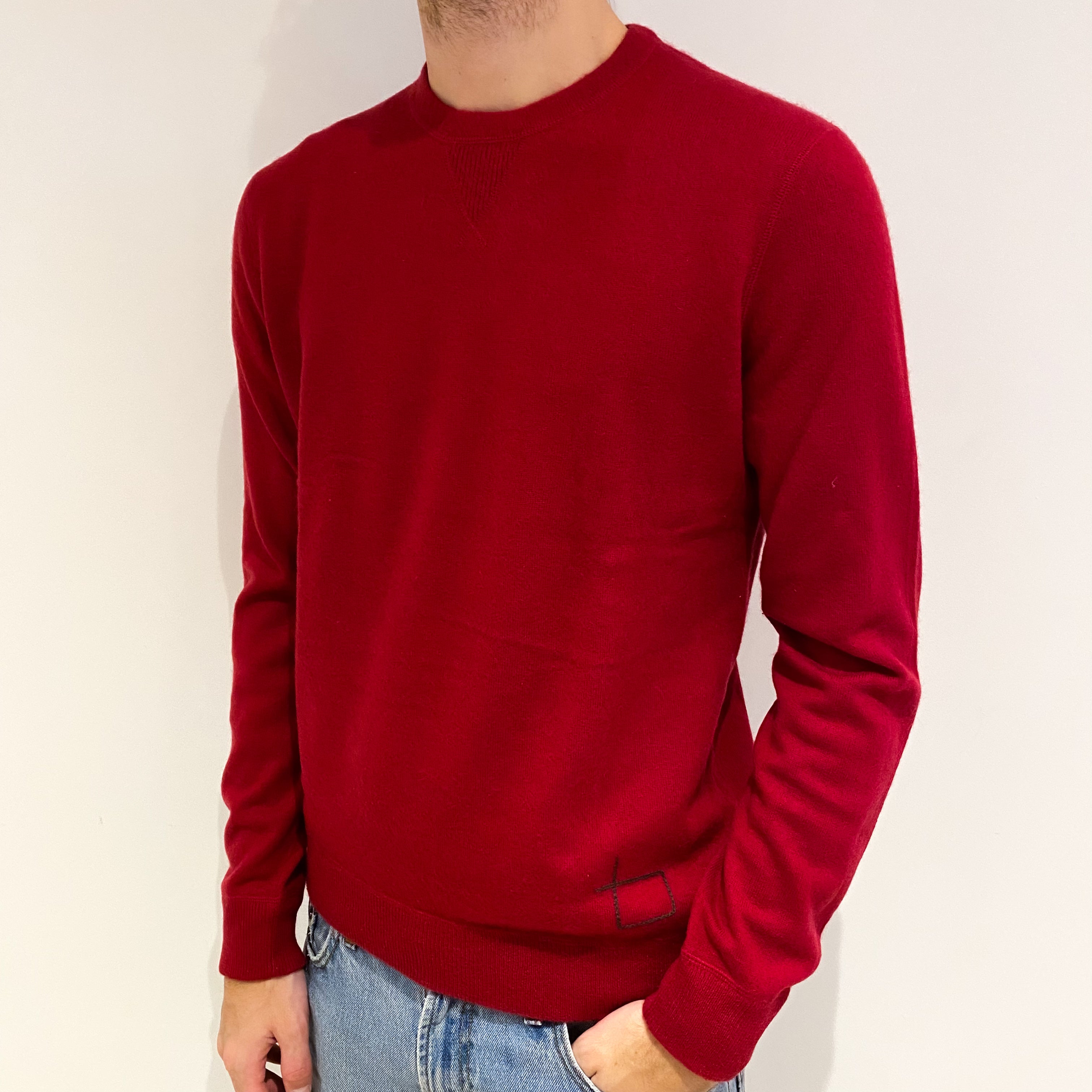 Men's Crimson Red Cashmere Crew Neck Jumper Medium