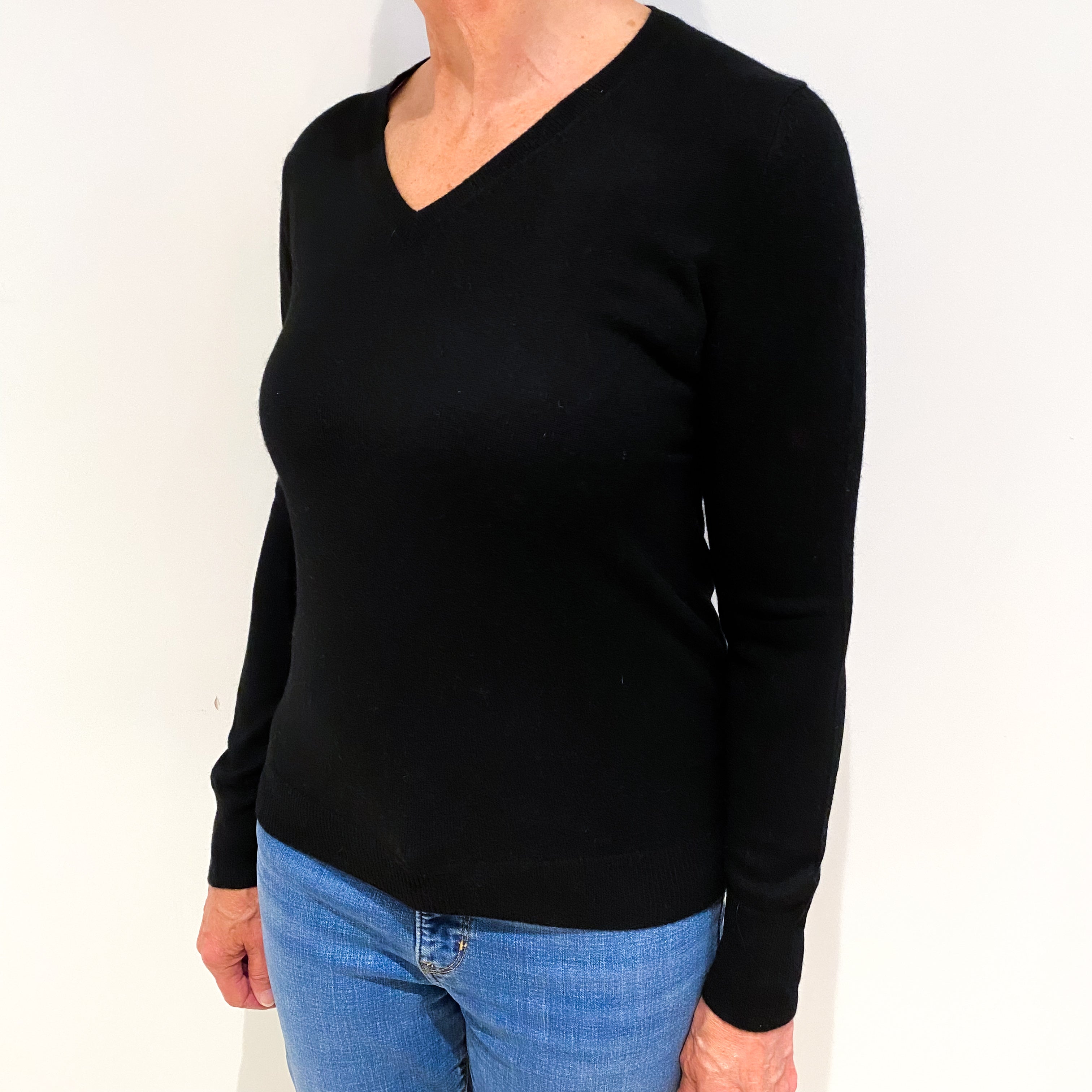 Black Cashmere V Neck Jumper Medium