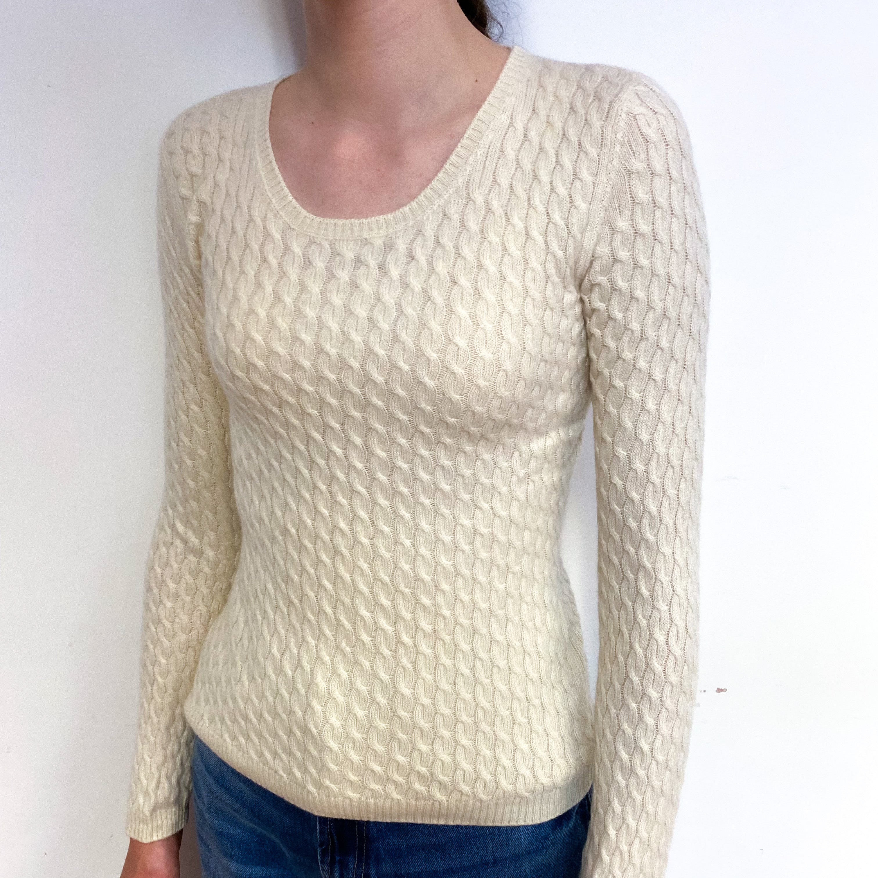 Loro Piana Cream Cable Cashmere Crew Neck Jumper Extra Small