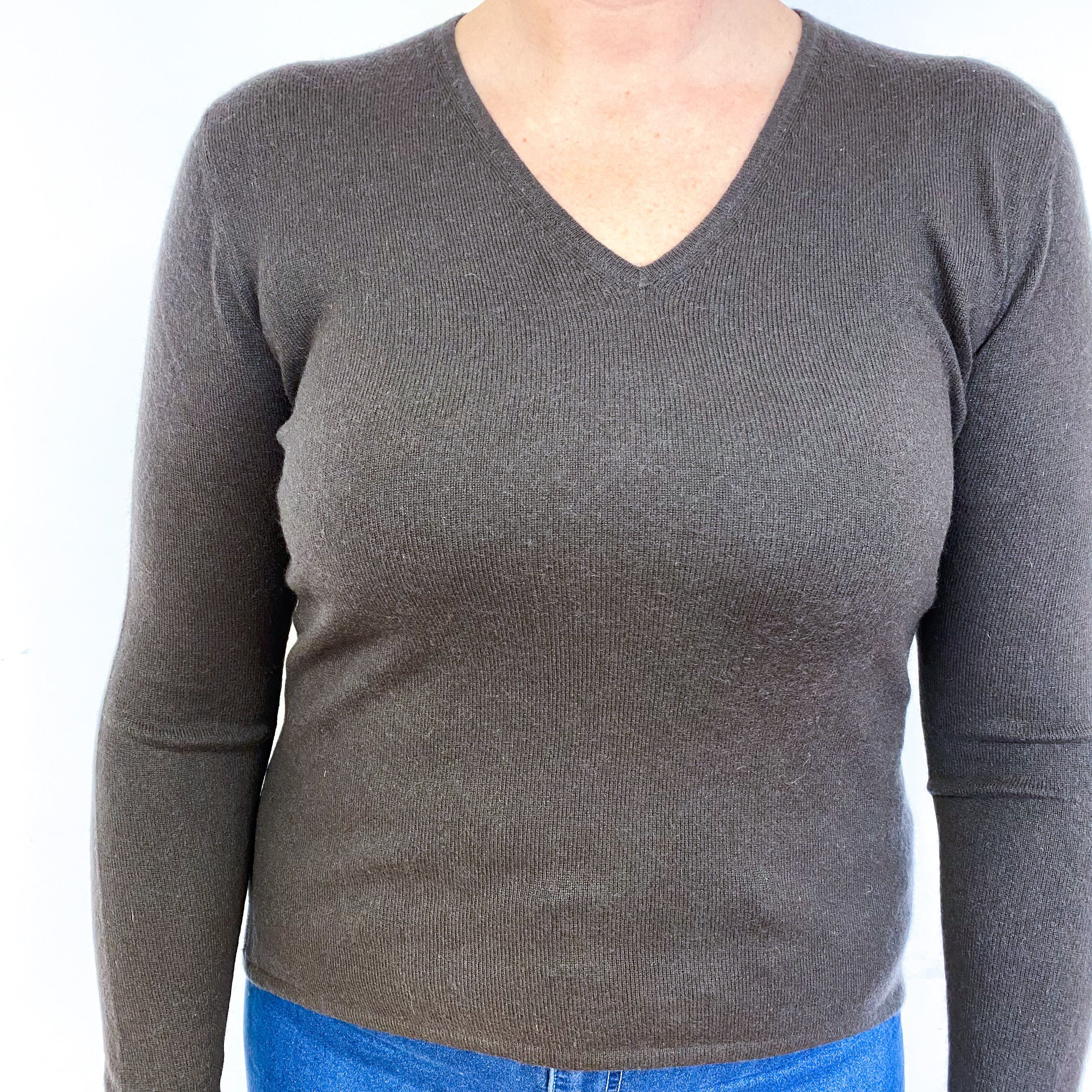 Mole Brown Cashmere V-Neck Jumper Large