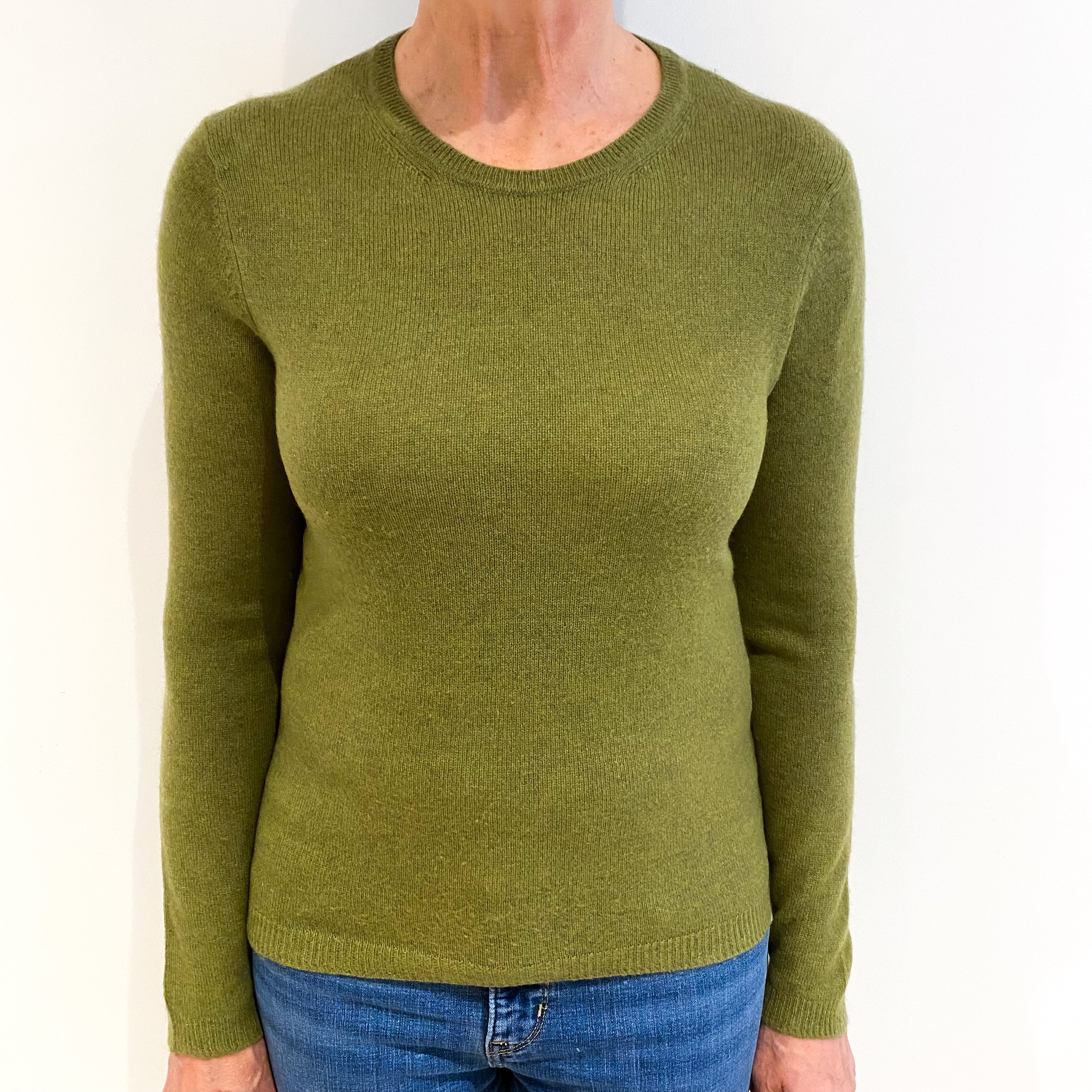 Pea Green Cashmere Crew Neck Jumper Medium