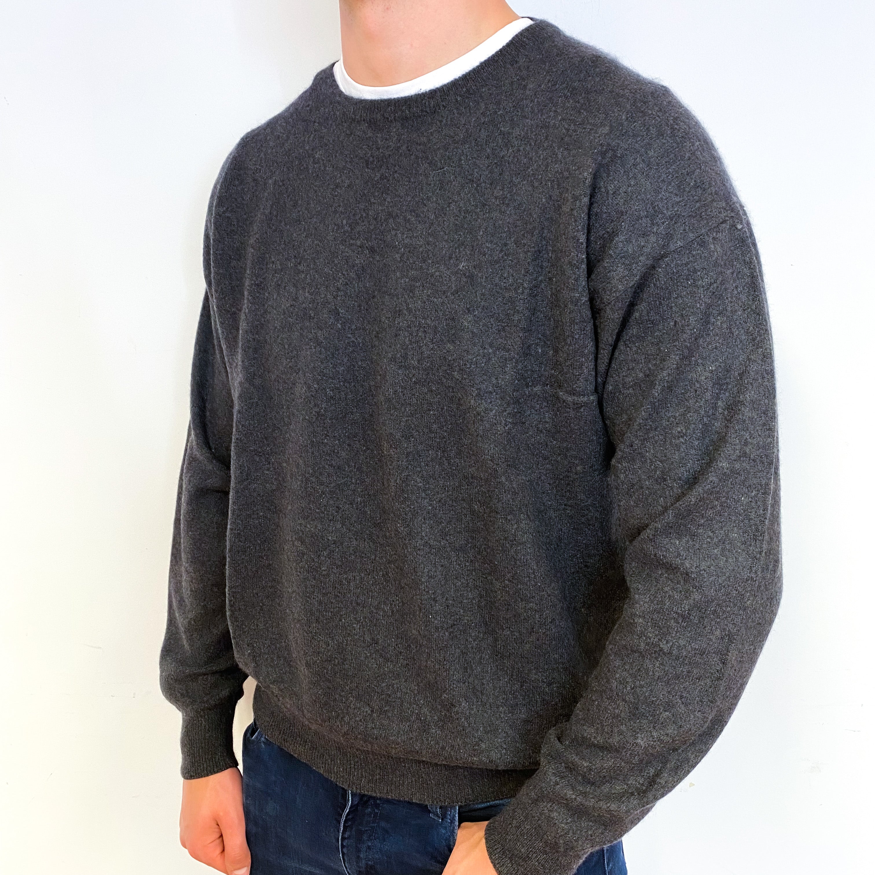 Men's Slate Grey Cashmere Crew Neck Jumper Extra Extra Large