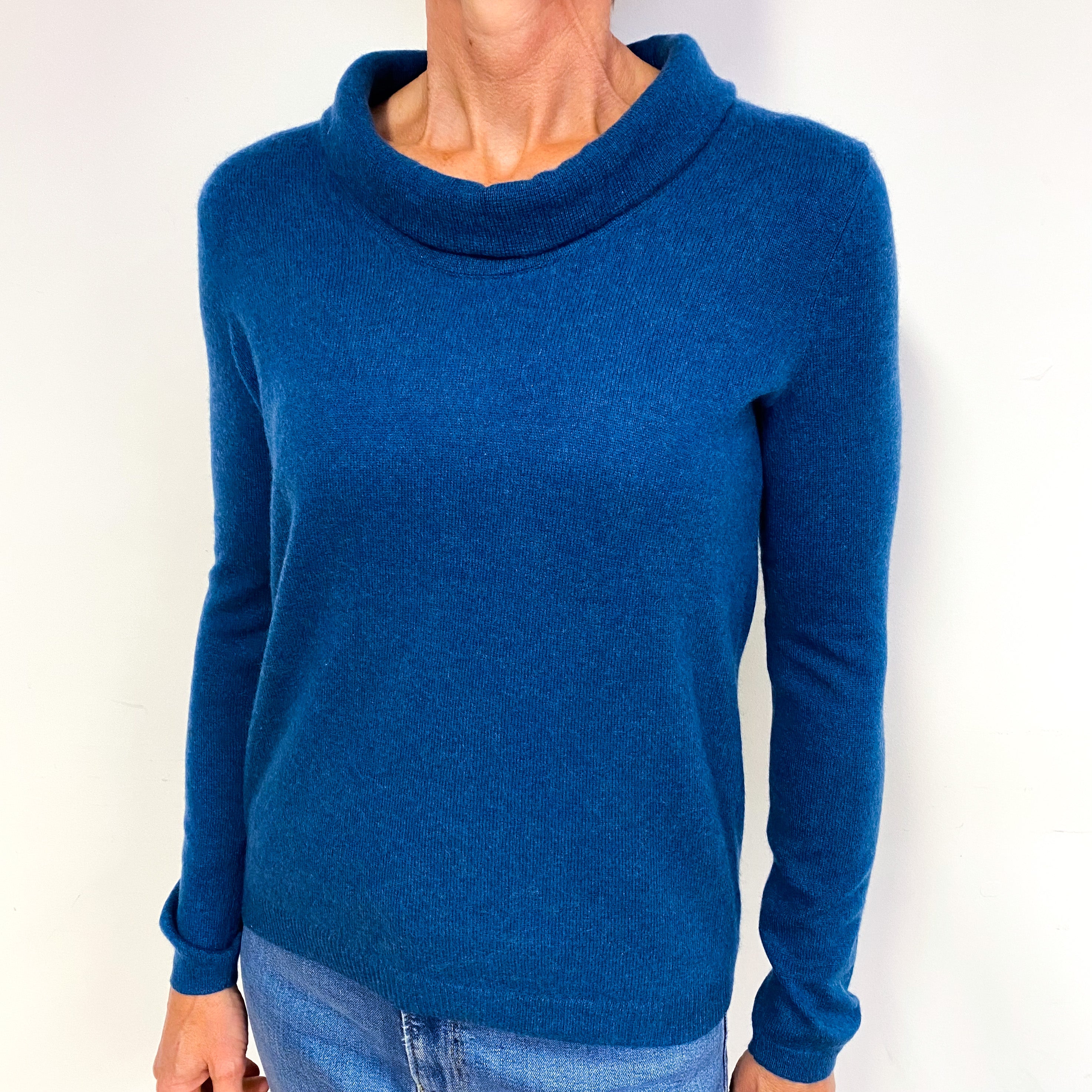 Peacock Blue Cashmere Roll Neck Jumper Medium