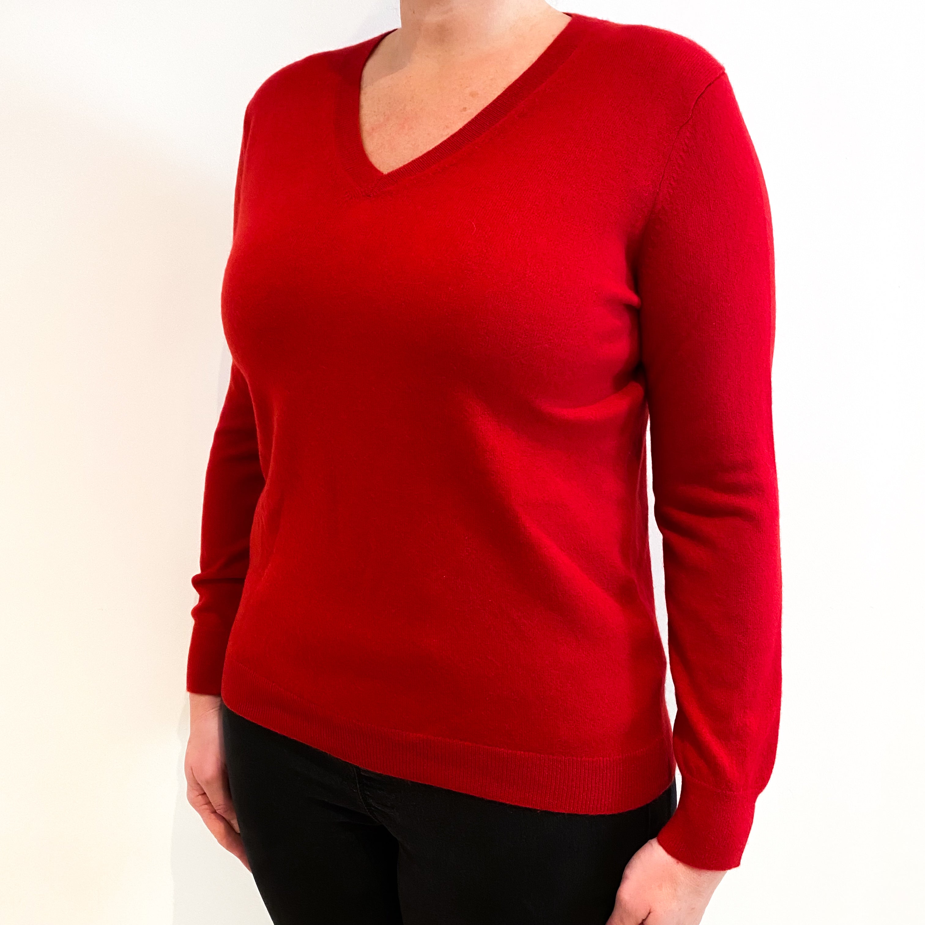 Red Cashmere V-Neck Jumper Large