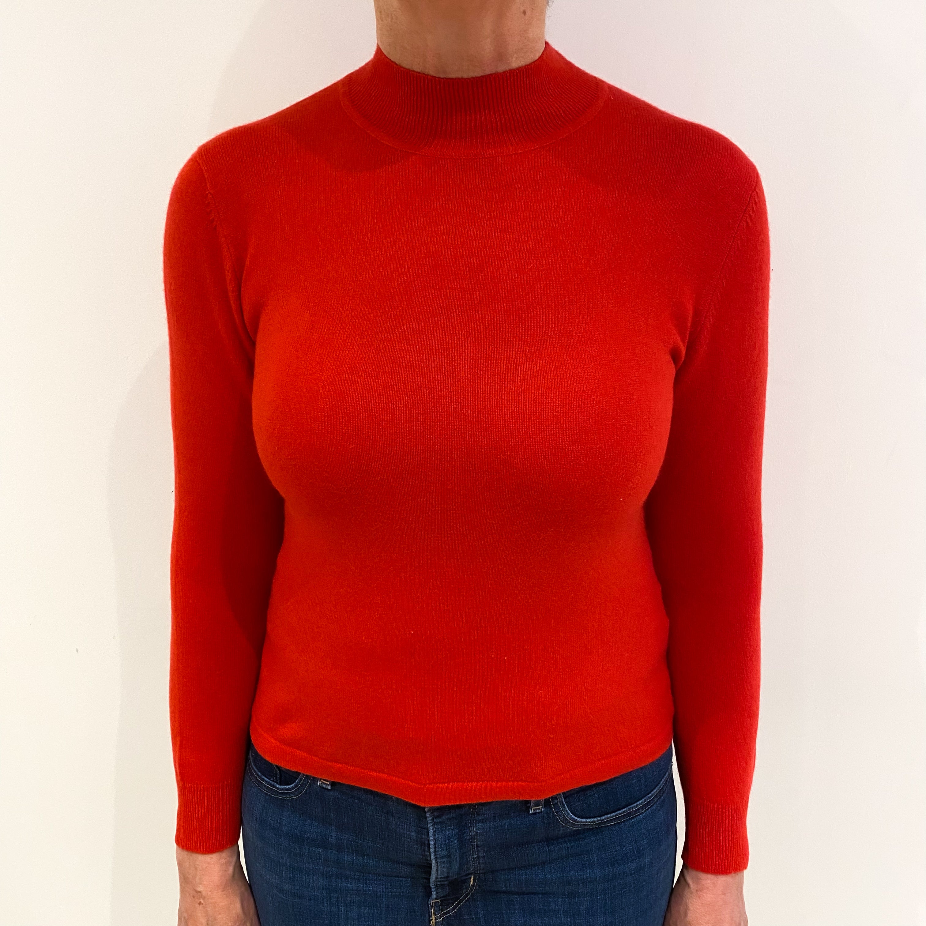Vermillion Red Cashmere Turtle Neck Jumper Medium