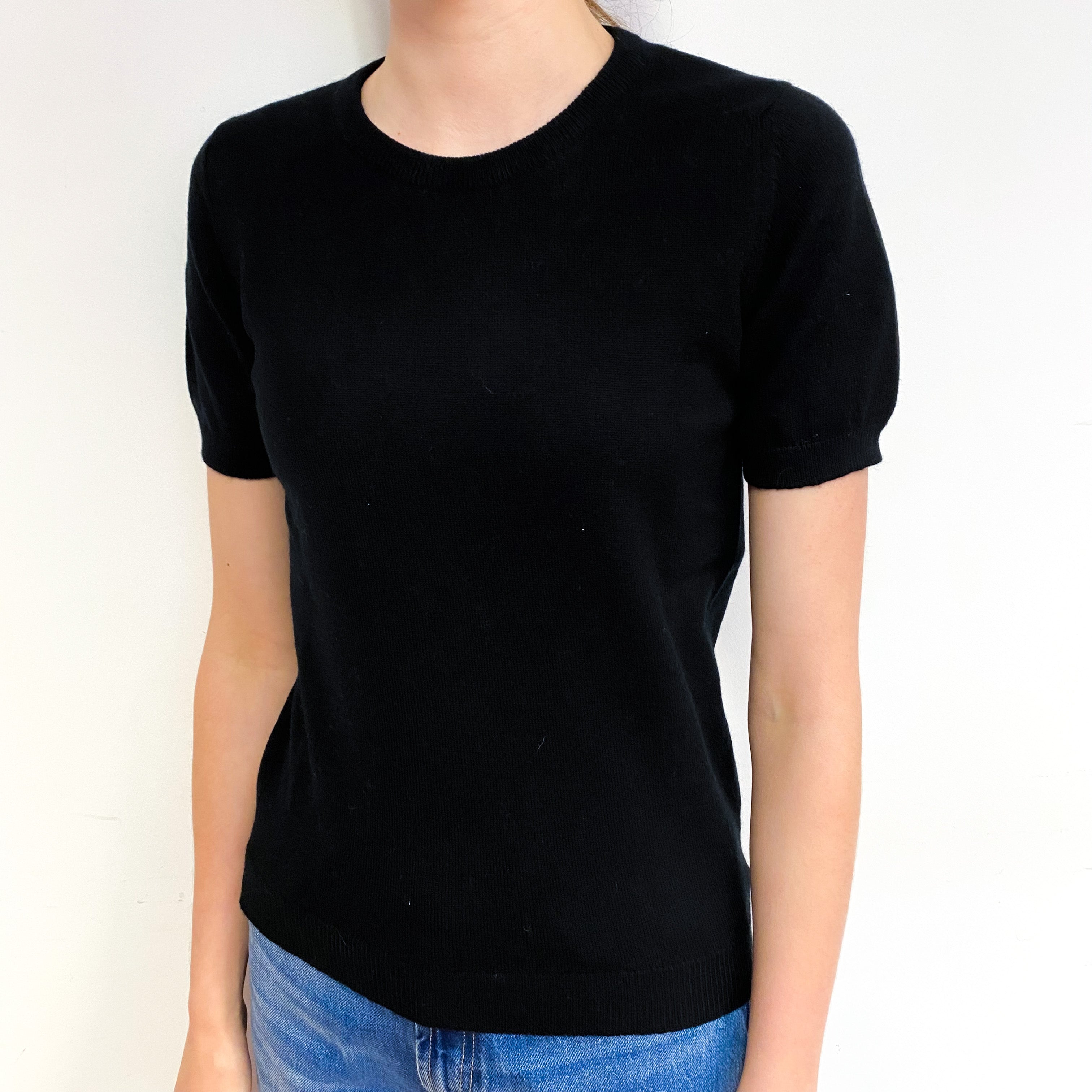 Black Short Sleeve Cashmere Crew Neck Jumper Extra Small