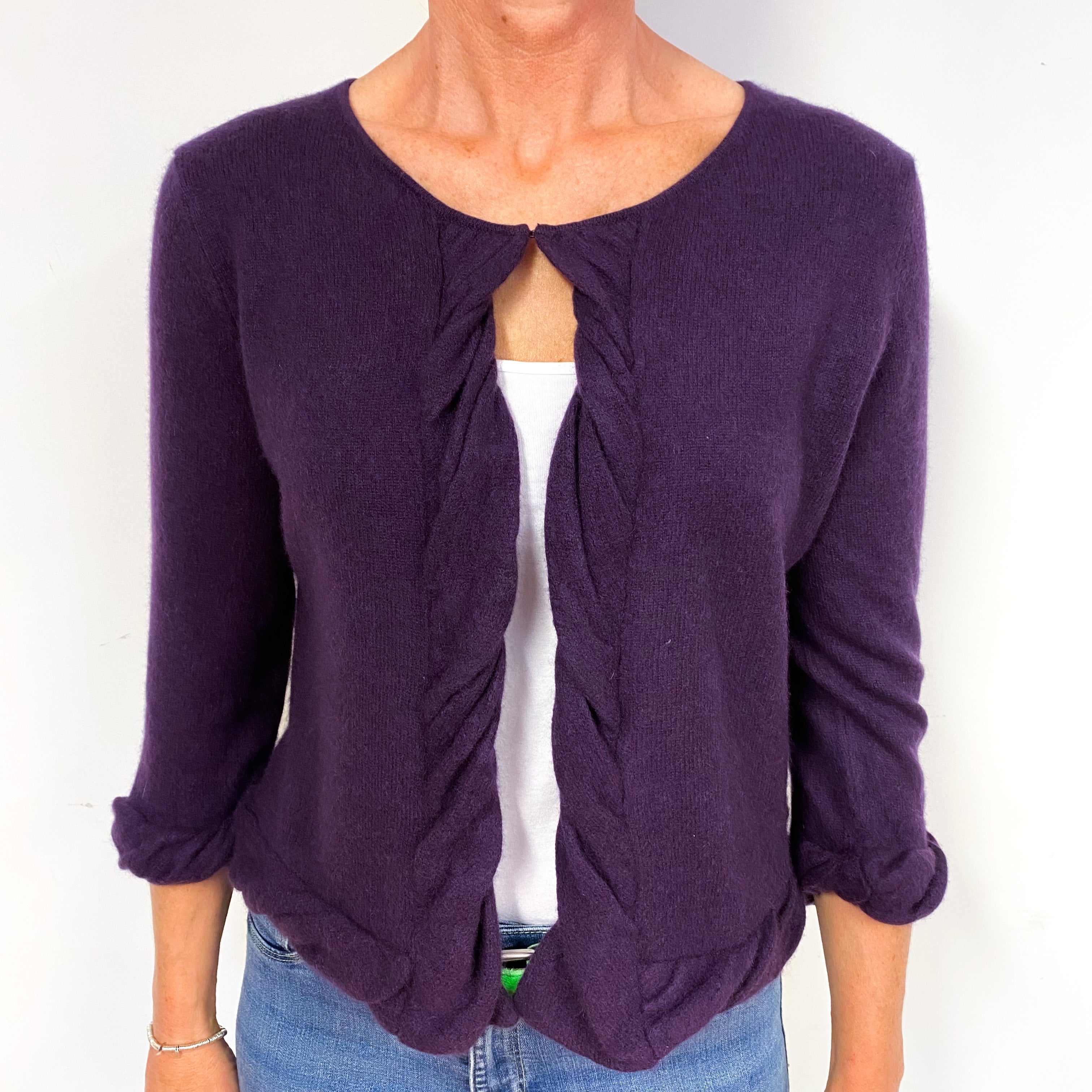 Iris Purple 3/4 Sleeve Cashmere Twist Edge Cardigan Medium