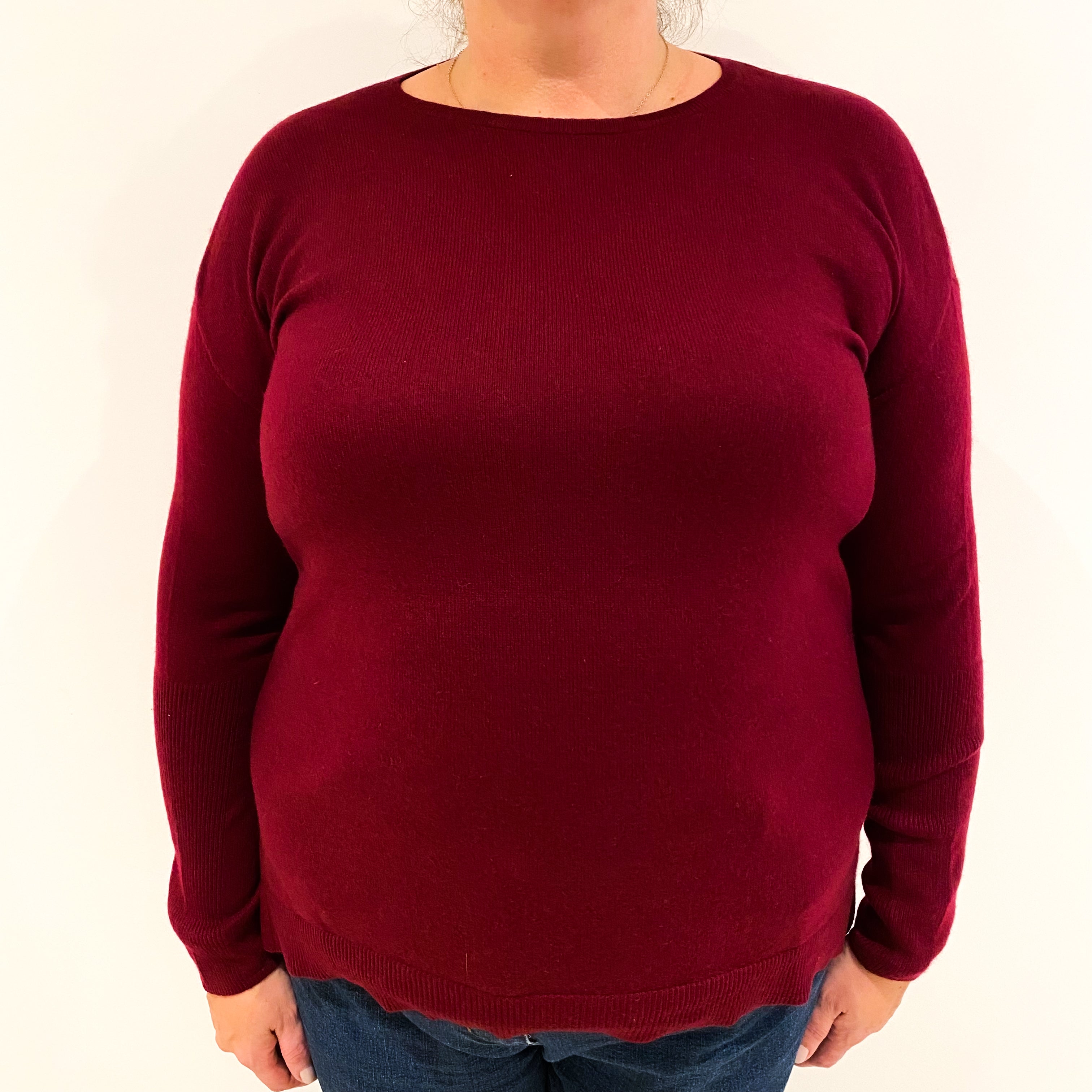 Crimson Red Cashmere Crew Neck Jumper Extra Large