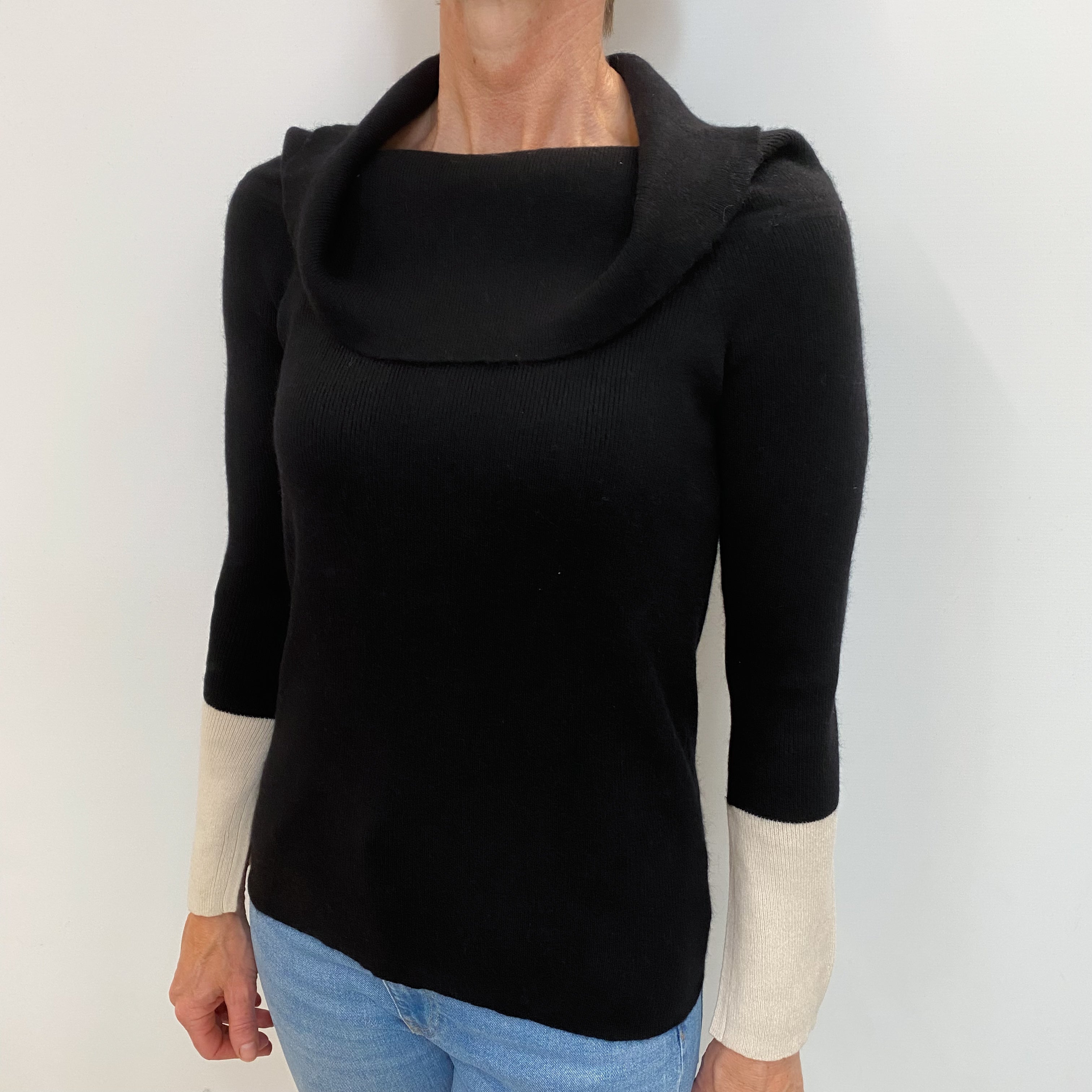 Black Cashmere Wide Funnel Neck Jumper Small