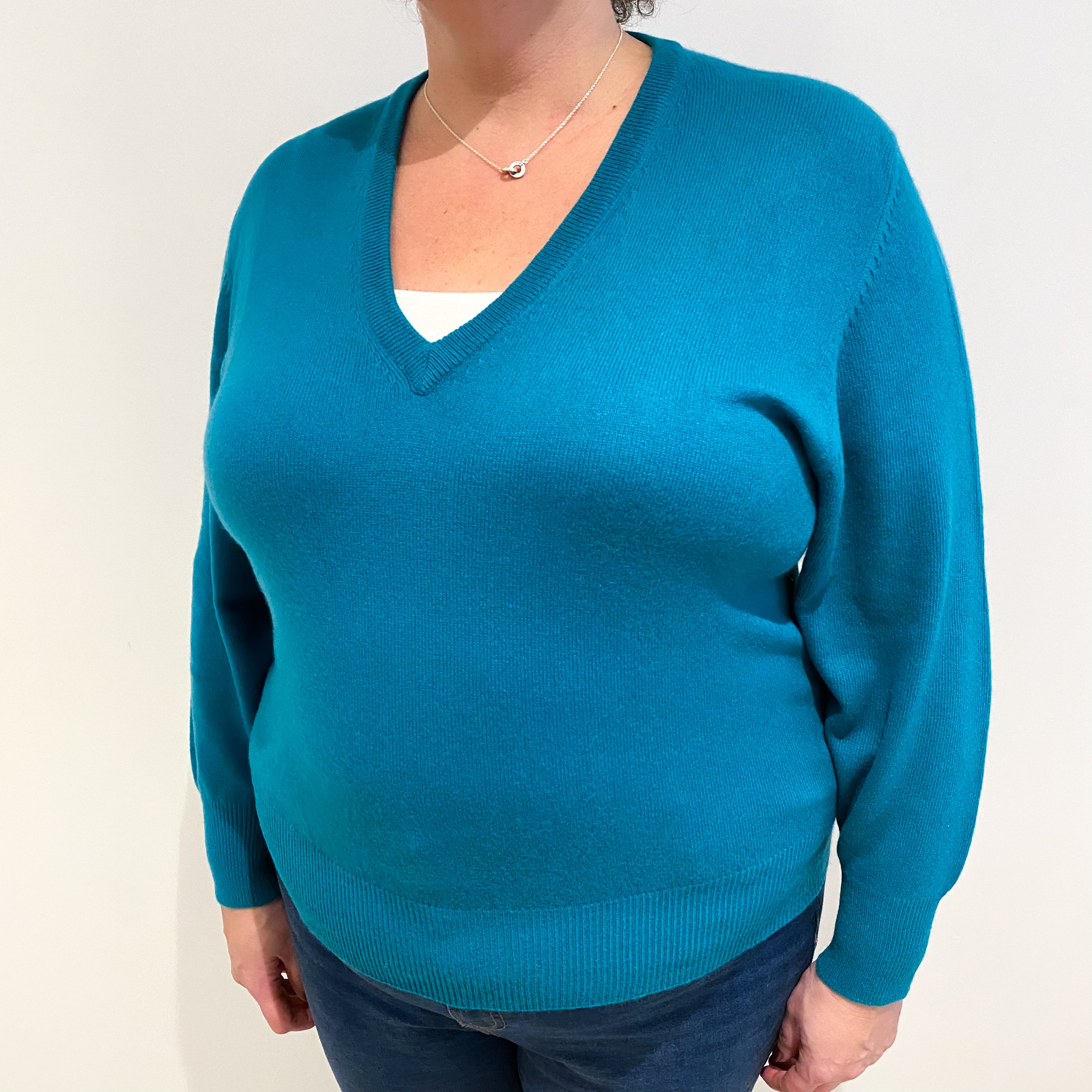 Lincoln Green Cashmere V Neck Jumper Extra Large