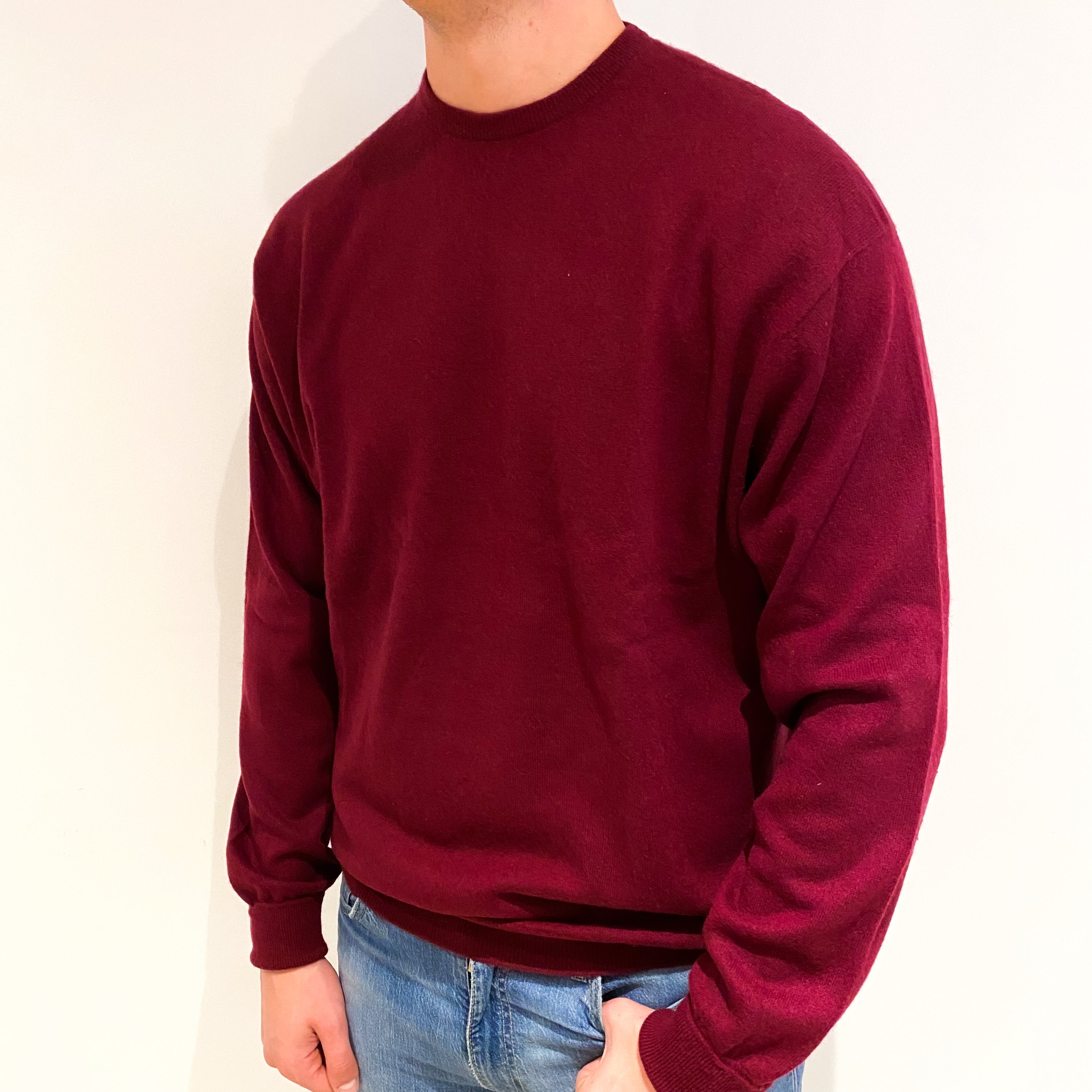 Men's Scottish Burgundy Cashmere Crew Neck Jumper XXL