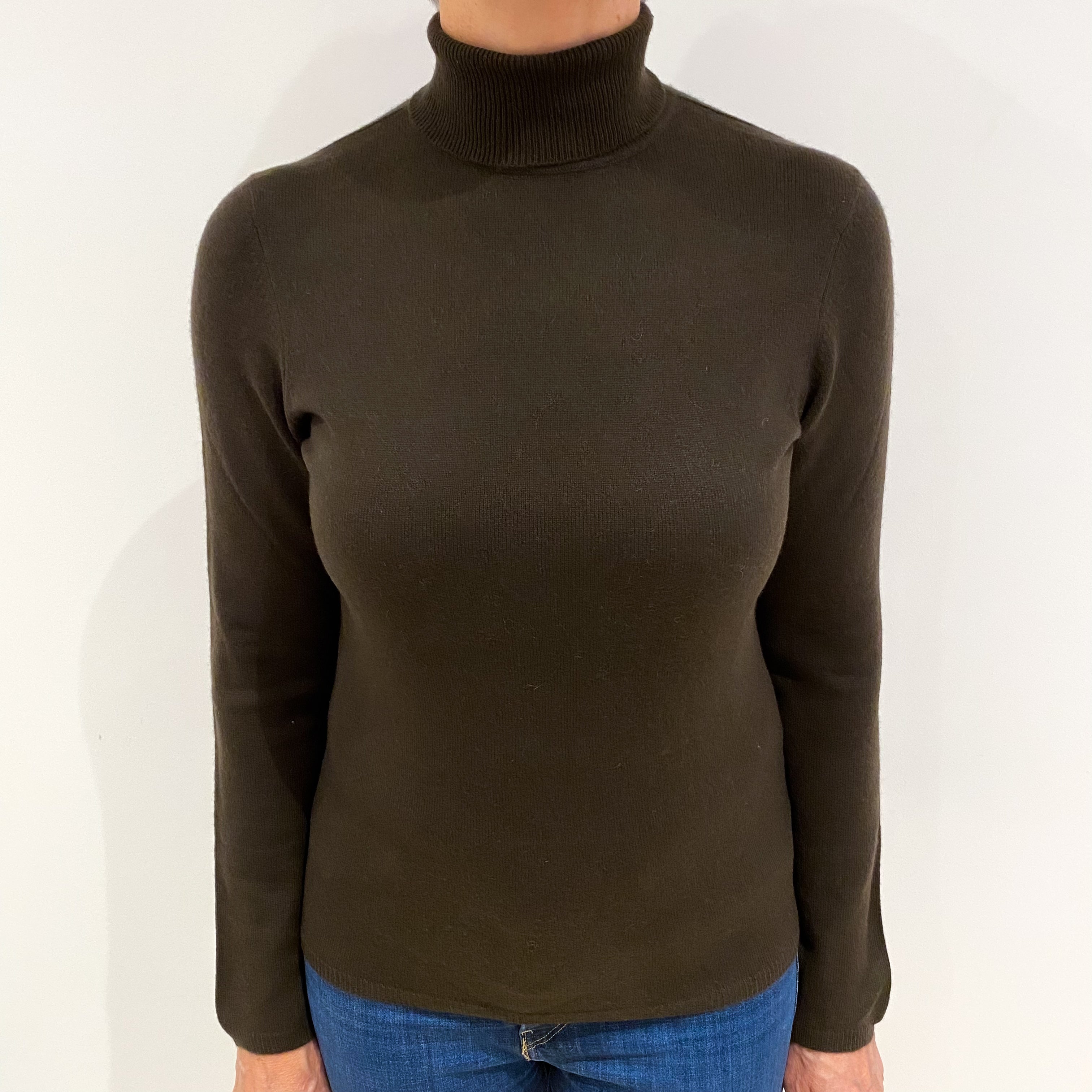 Chocolate Brown Cashmere Polo Neck Jumper Medium