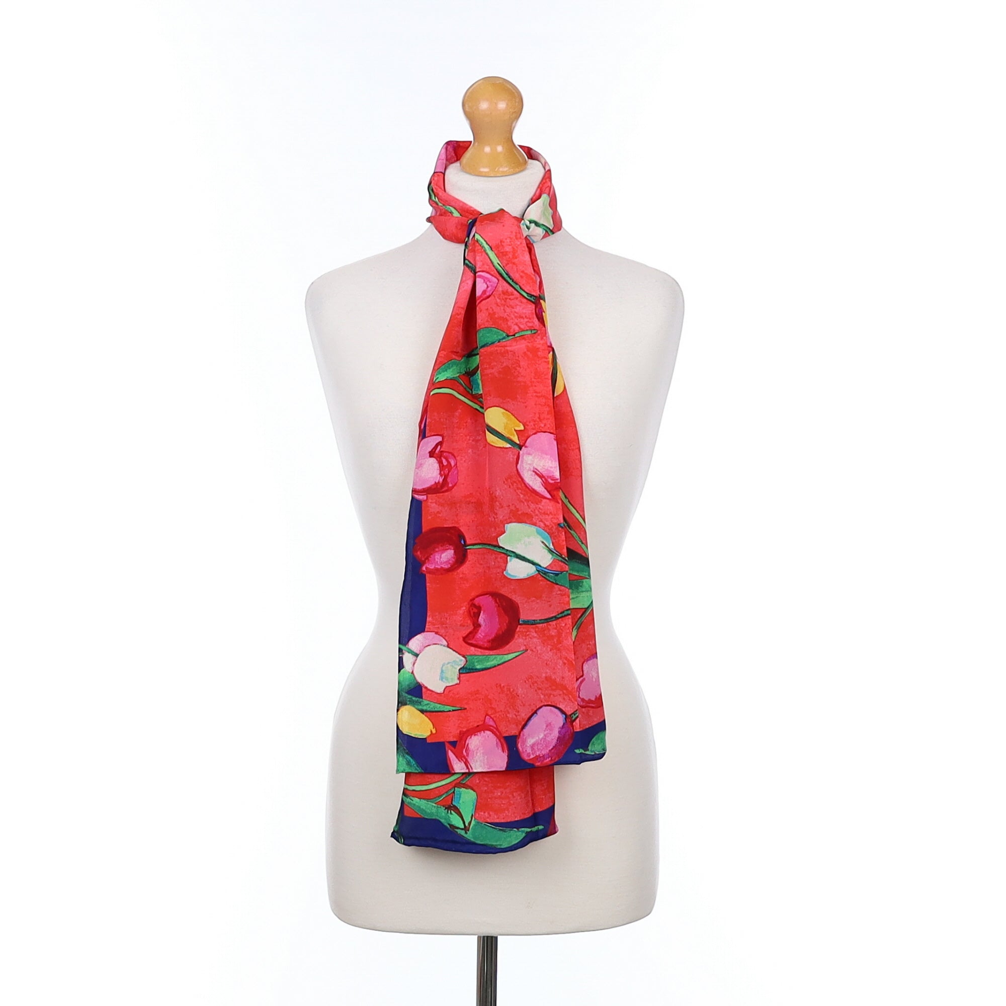 Red Tulip Design Silk Scarf