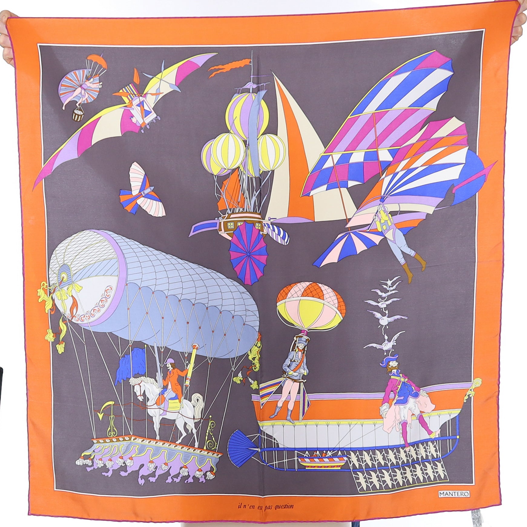 Pristine Mantero Air Craft Illustration Silk Scarf