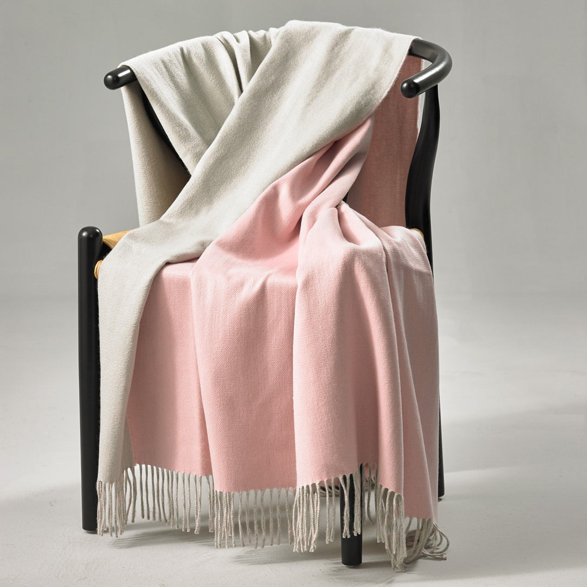 Brand New English Candy Pink and Aqua Mist Designer Woven Cashmere Blanket