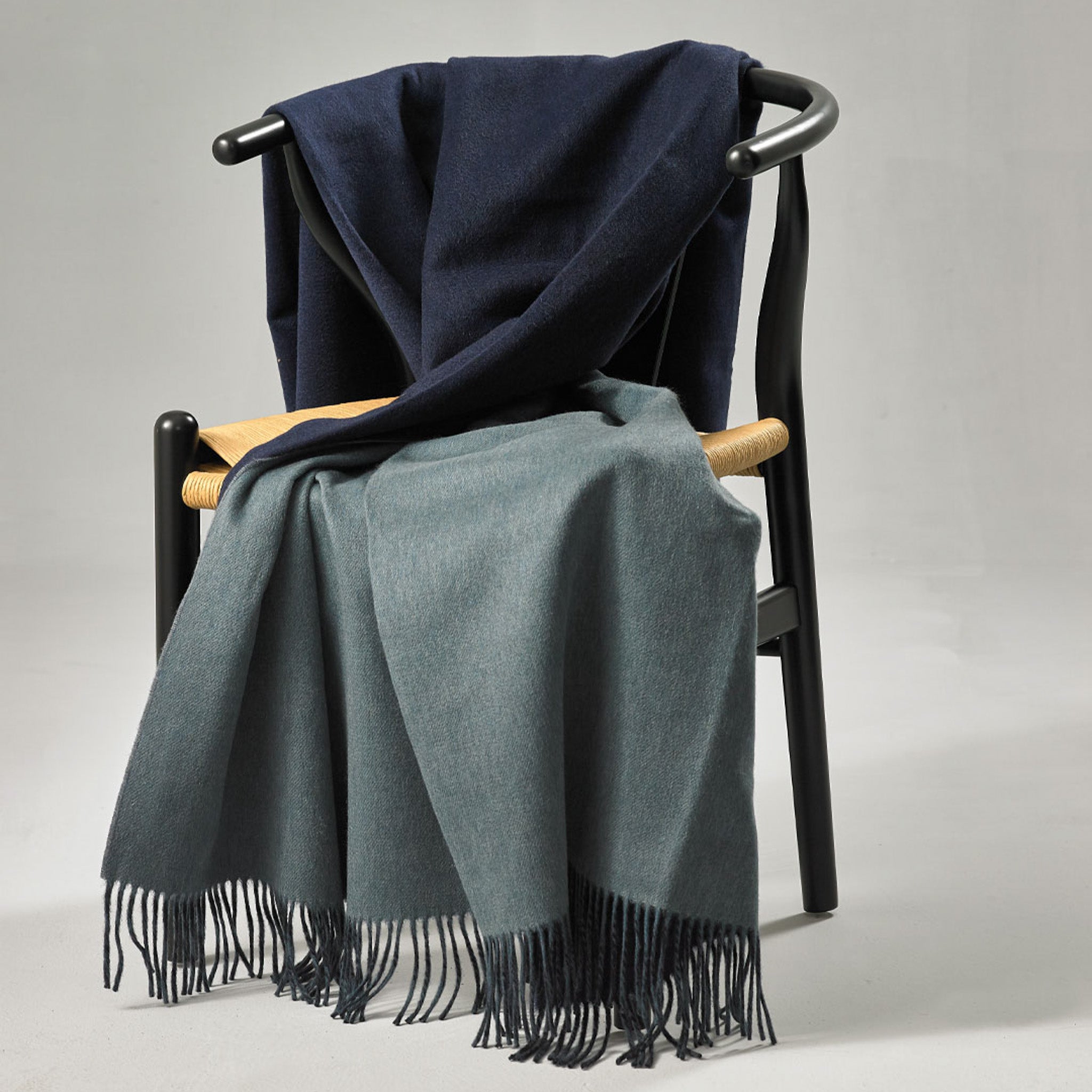 Brand New English Navy and Teal Designer Woven Cashmere Blanket
