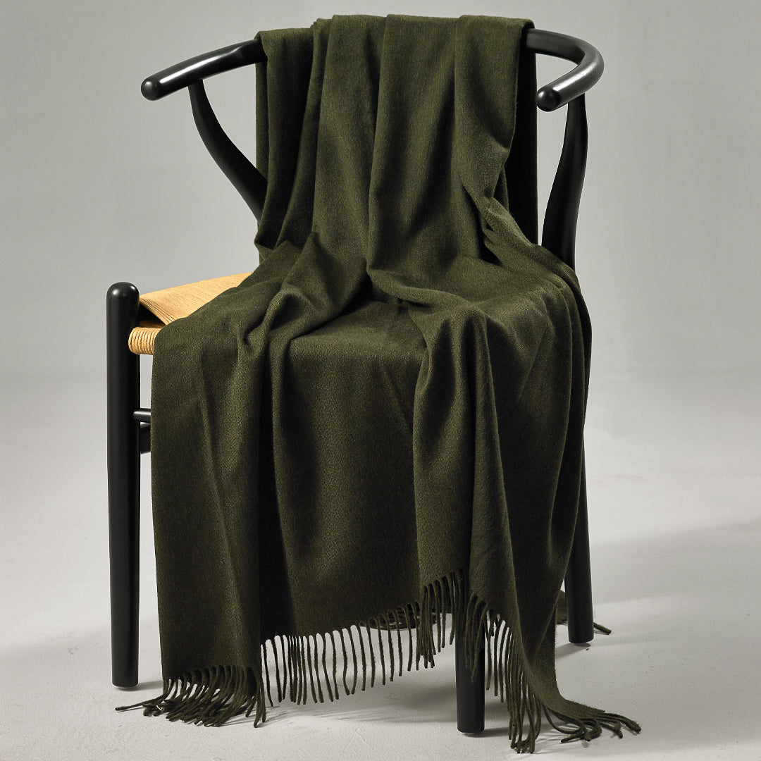 Brand New English Moss Green Luxury Woven Cashmere Blanket