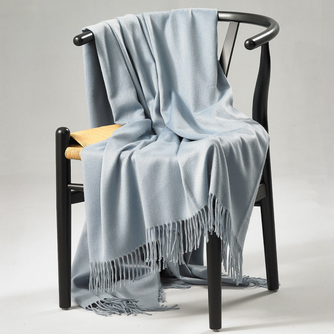 Brand New English Pebble Blue Luxury Woven Cashmere Blanket