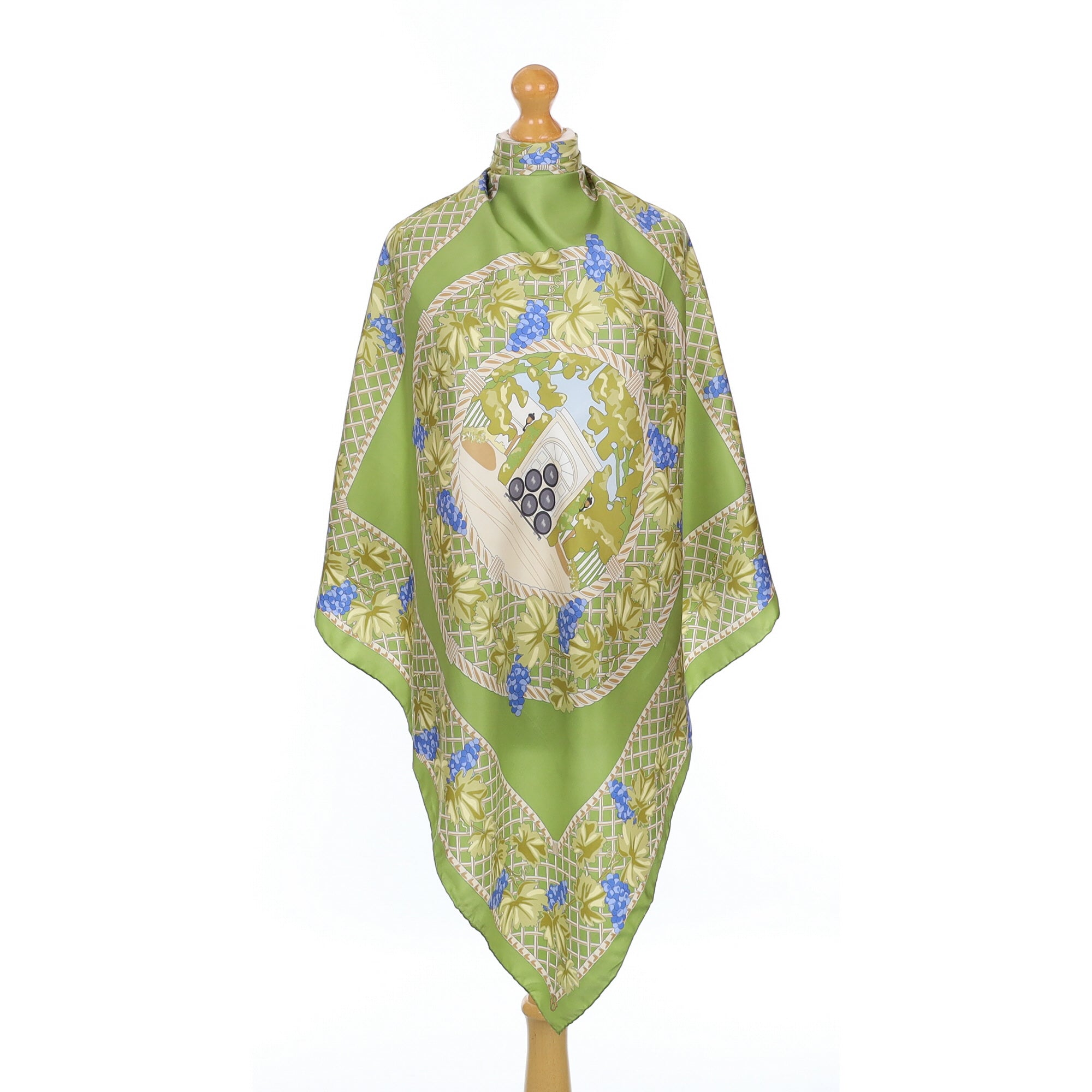 Green Grapevine Design Silk Scarf