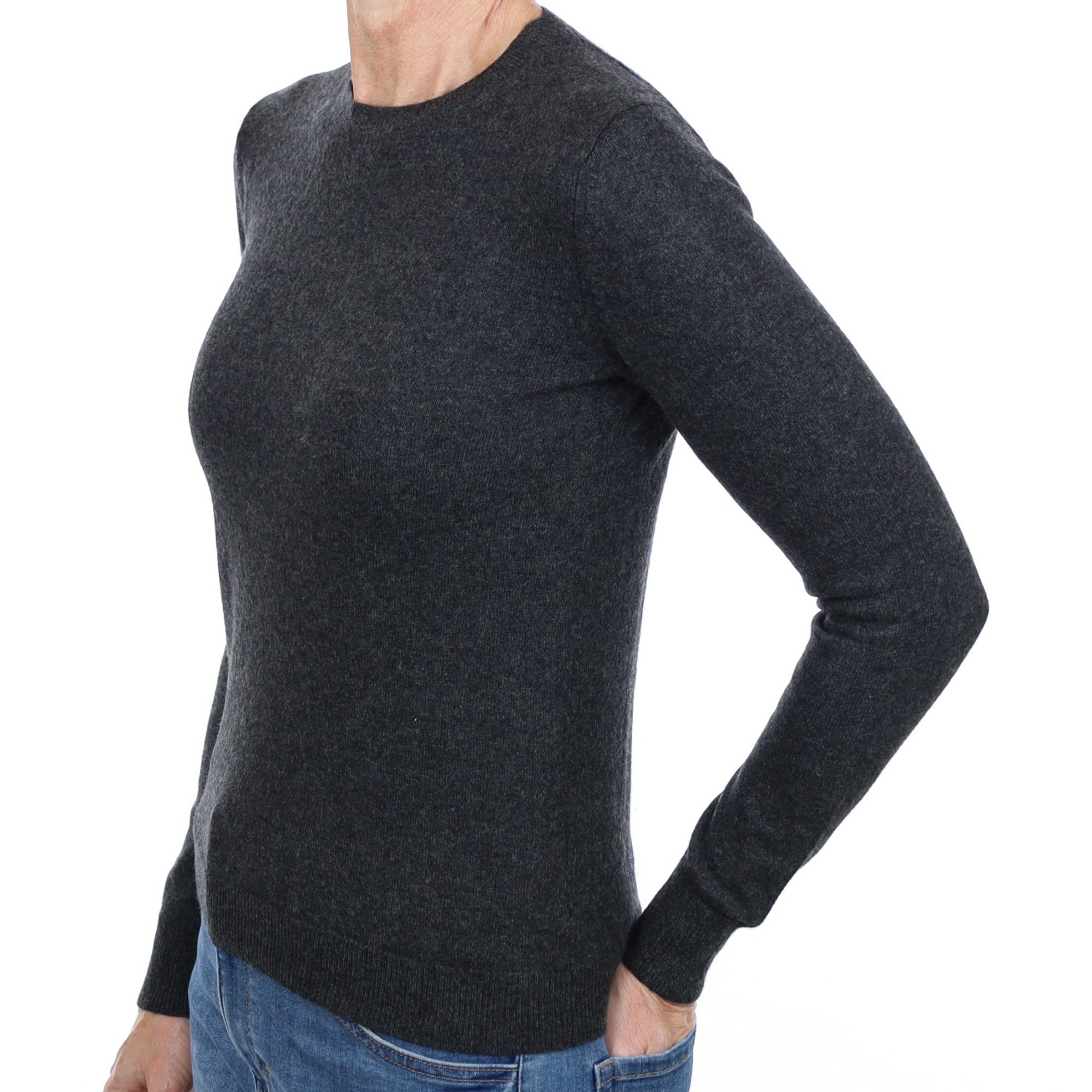 Charcoal Grey Cashmere Crew Neck Jumper Small