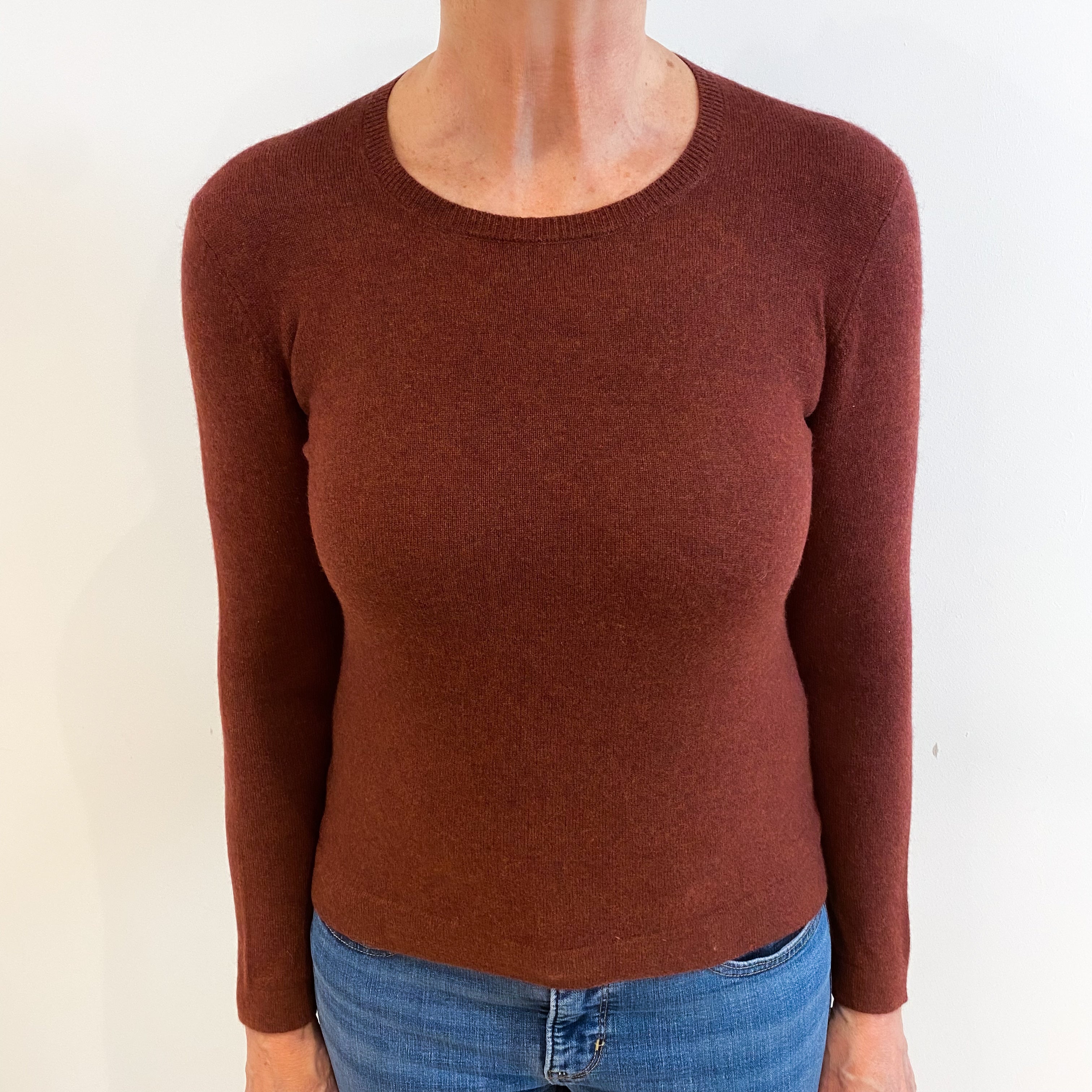 Rust Brown Cashmere Crew Neck Jumper Medium