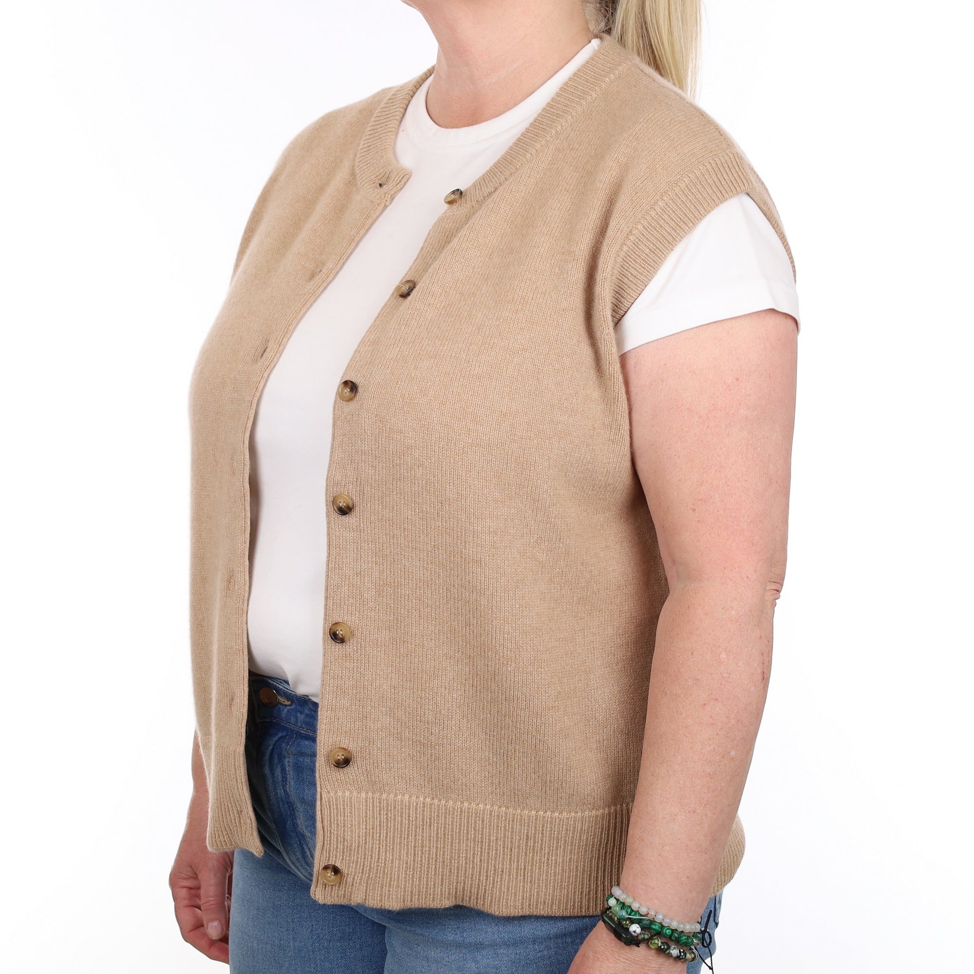 Brand New Caramel Luxury Cashmere Crew Neck Waistcoat Extra Large UK 20-22