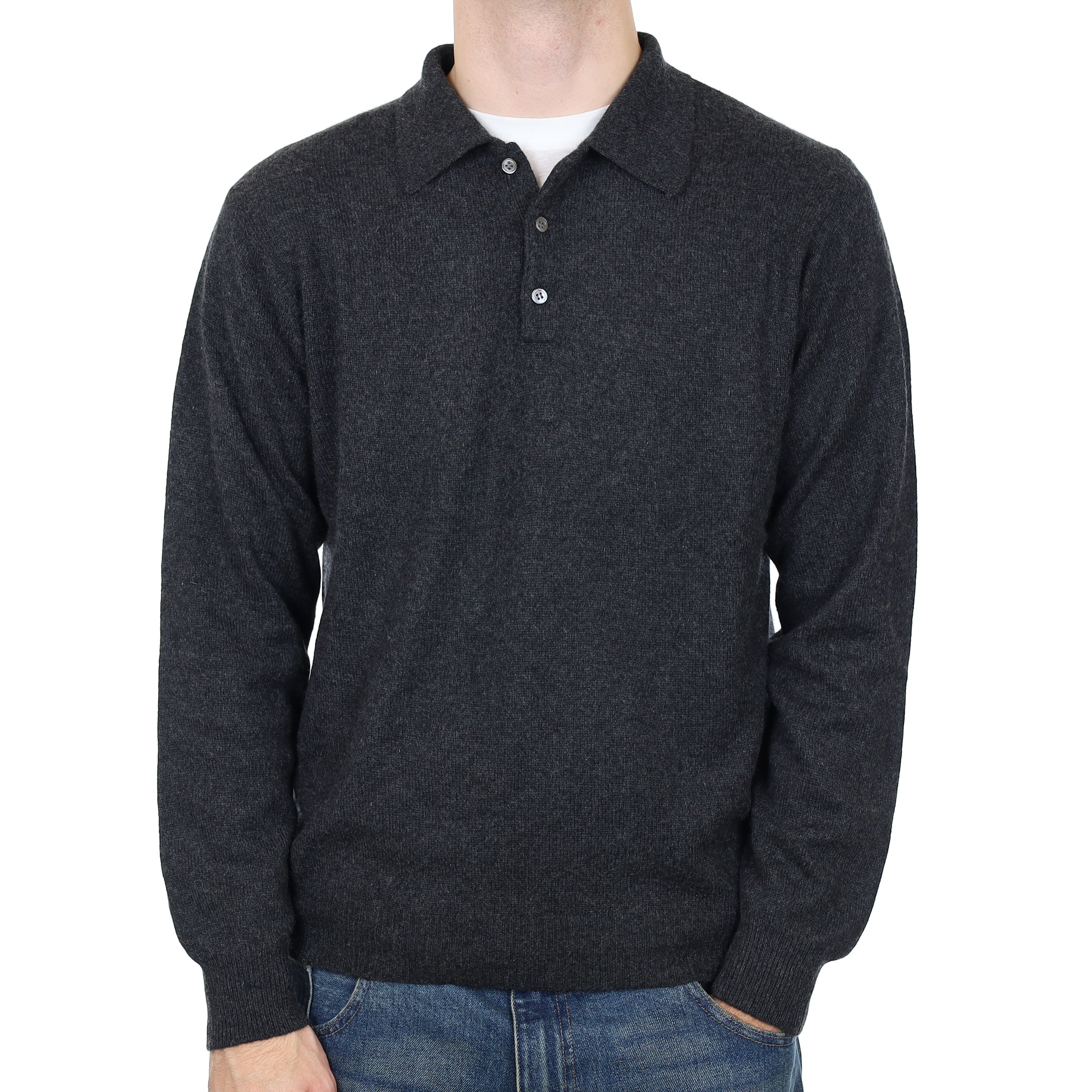 Men’s Charcoal Grey Cashmere Collared 1/4 Button Jumper Large