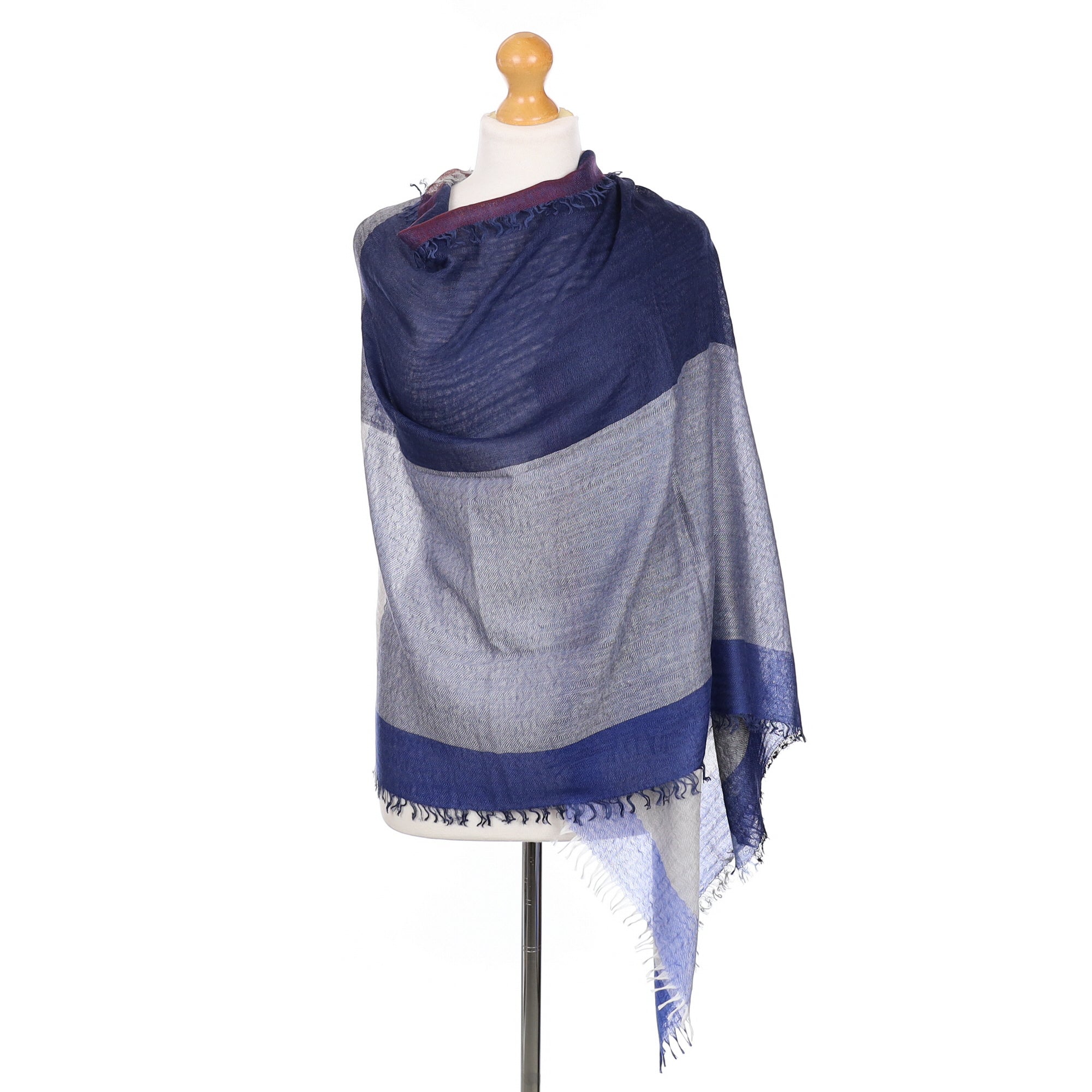 Scottish Begg & Co Blue Colour Block Extra Fine Woven Cashmere & Silk Wrap