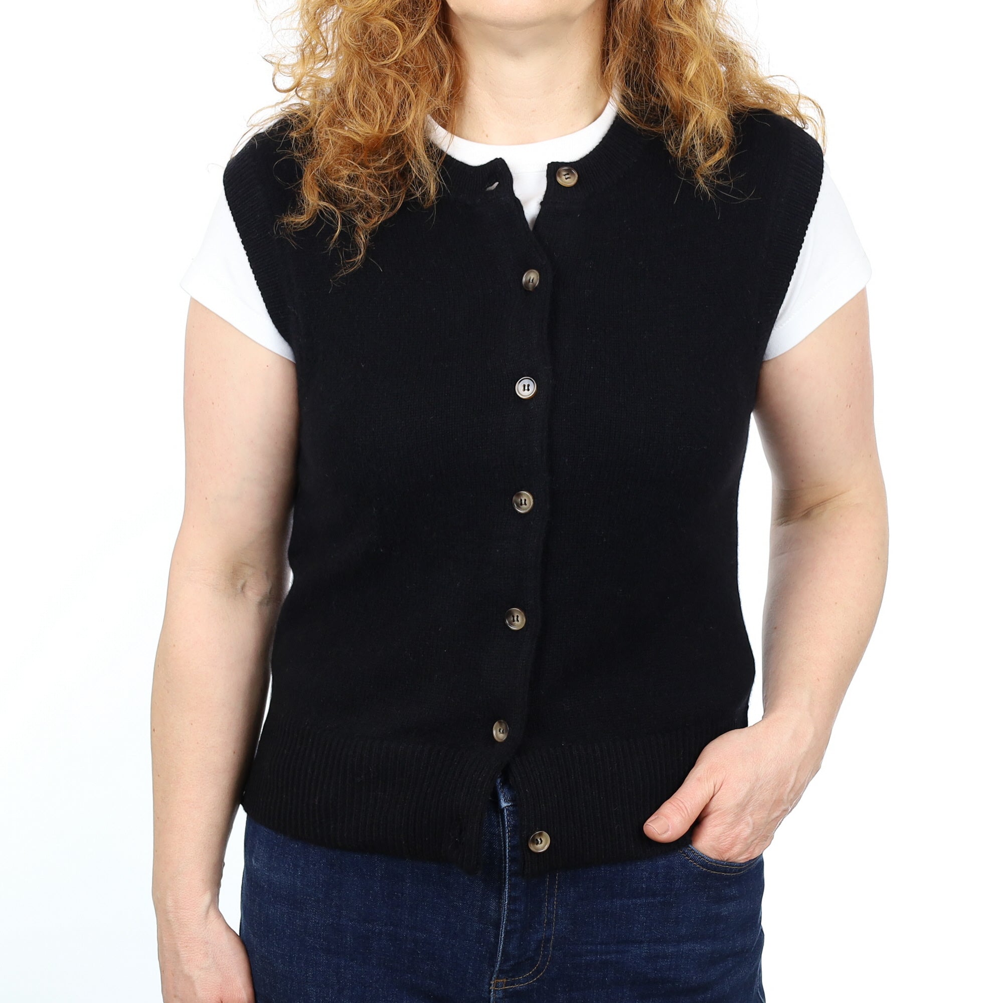 Brand New Black Luxury Cashmere Crew Neck Waistcoat Medium UK 12-14