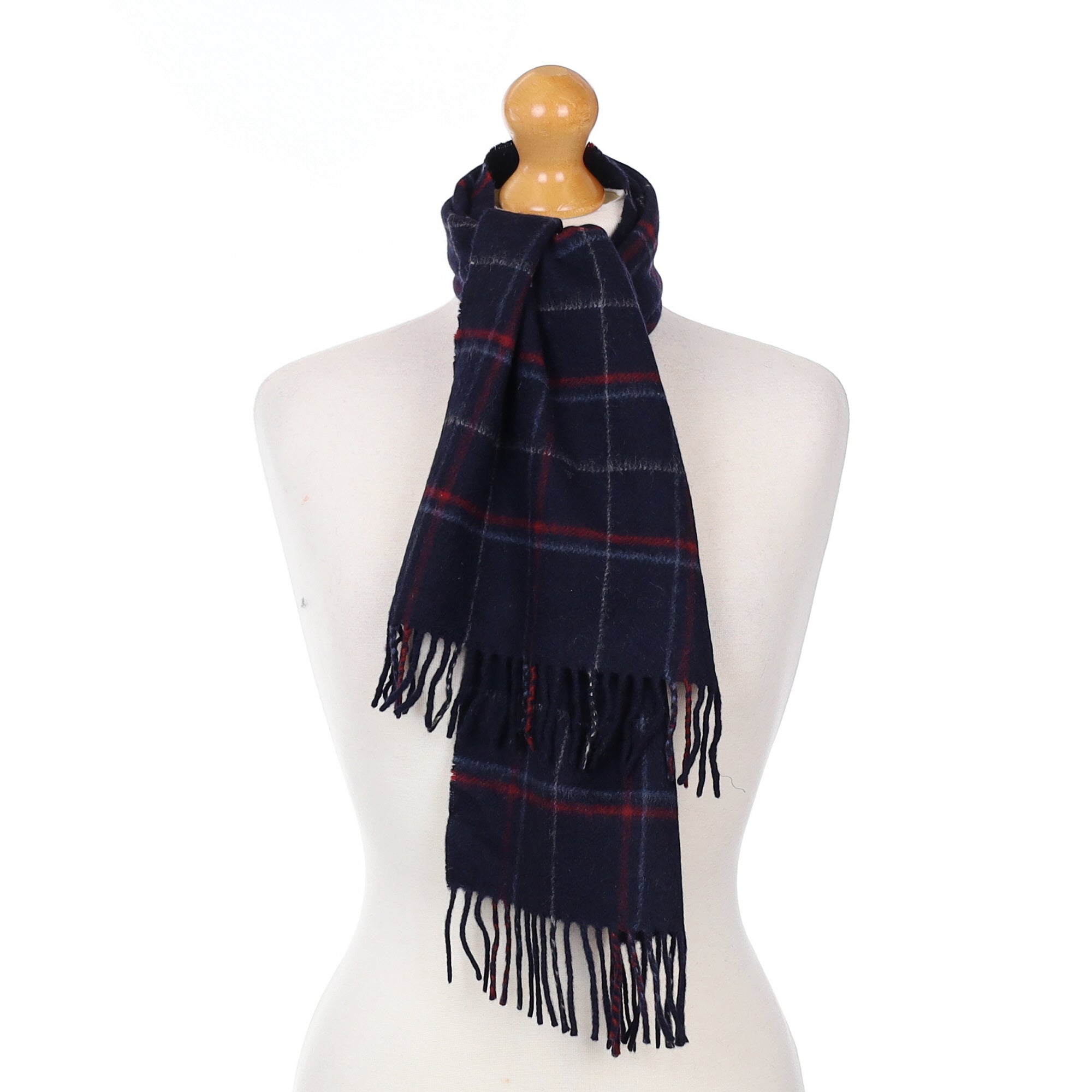 Navy and Red Plaid Cashmere Woven Scarf