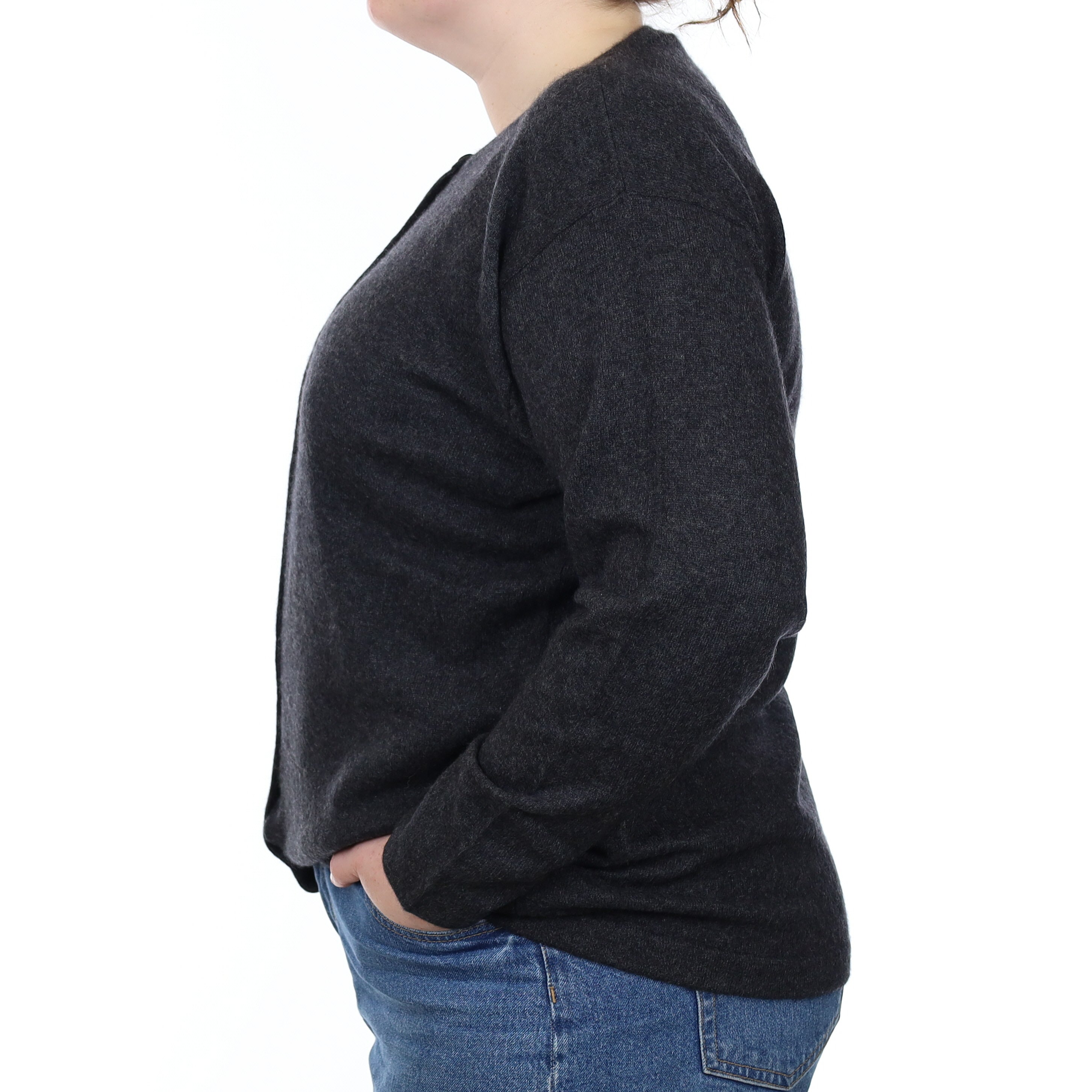 Charcoal Grey Cashmere Crew Neck Cardigan Large