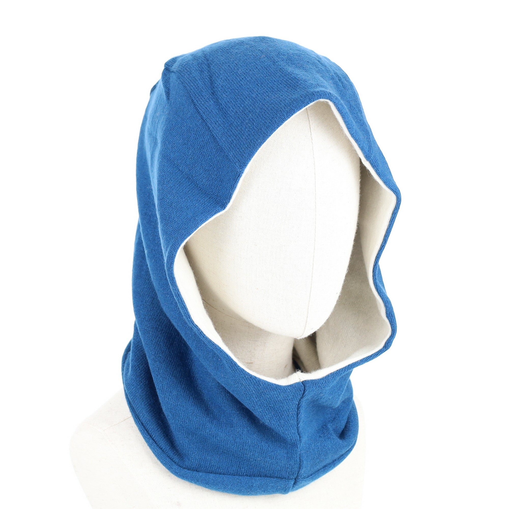 Teal Blue and Cream Luxury Reversible Cashmere Hood Unisex