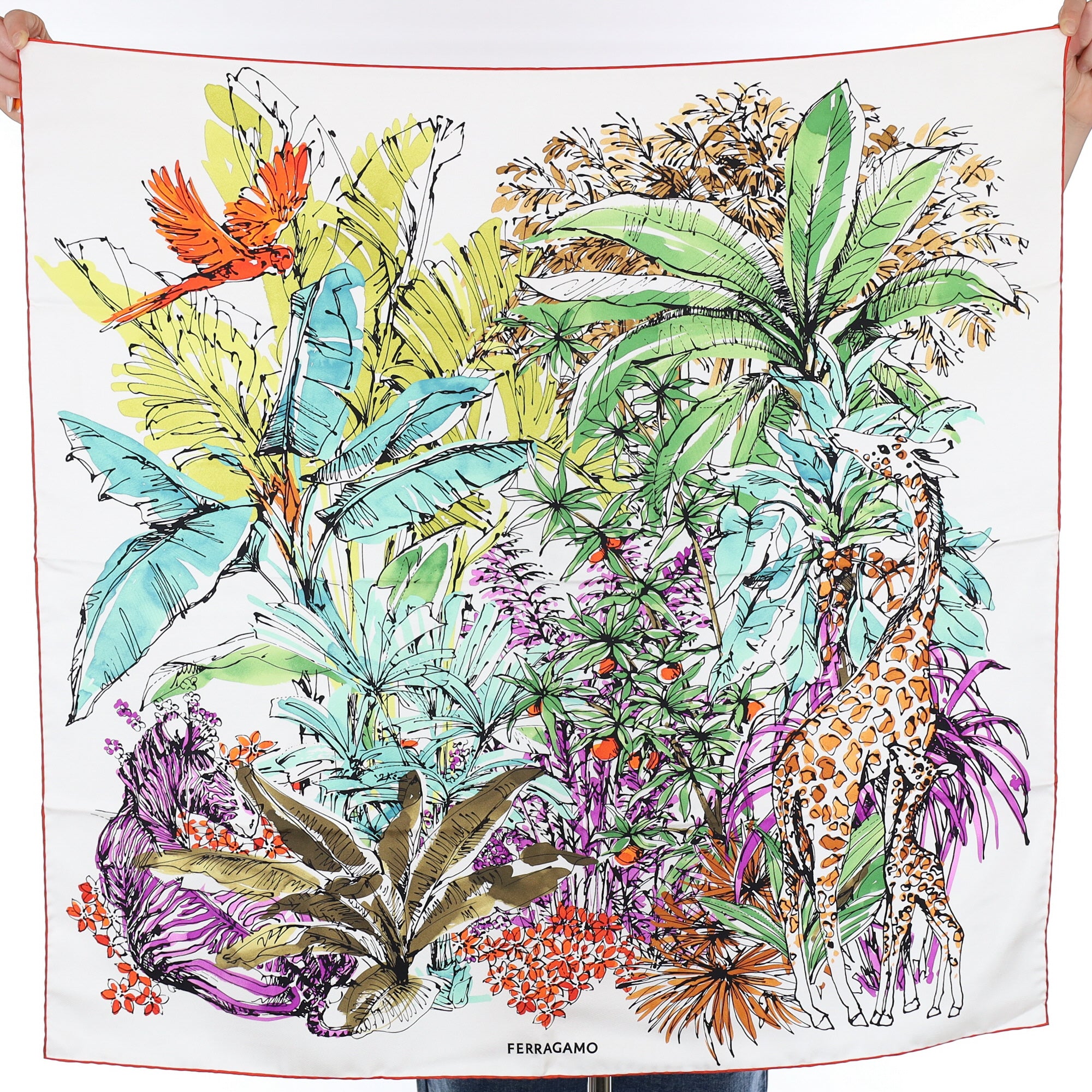 Brand New Boxed Ferragamo Jungle Print Silk Scarf