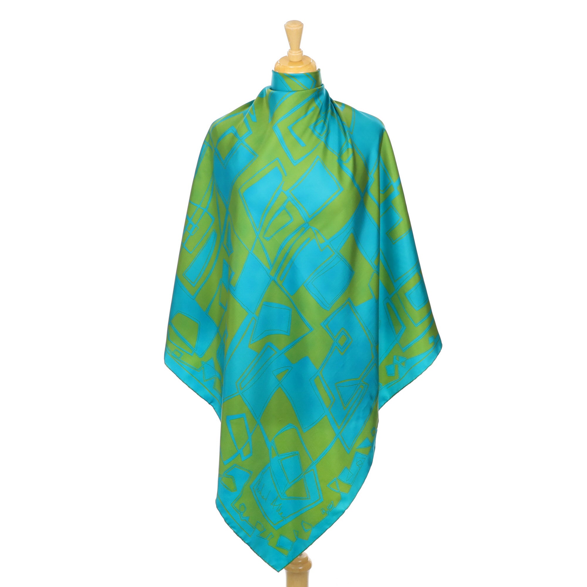 Richard Allan Modern Green Abstract Silk Scarf