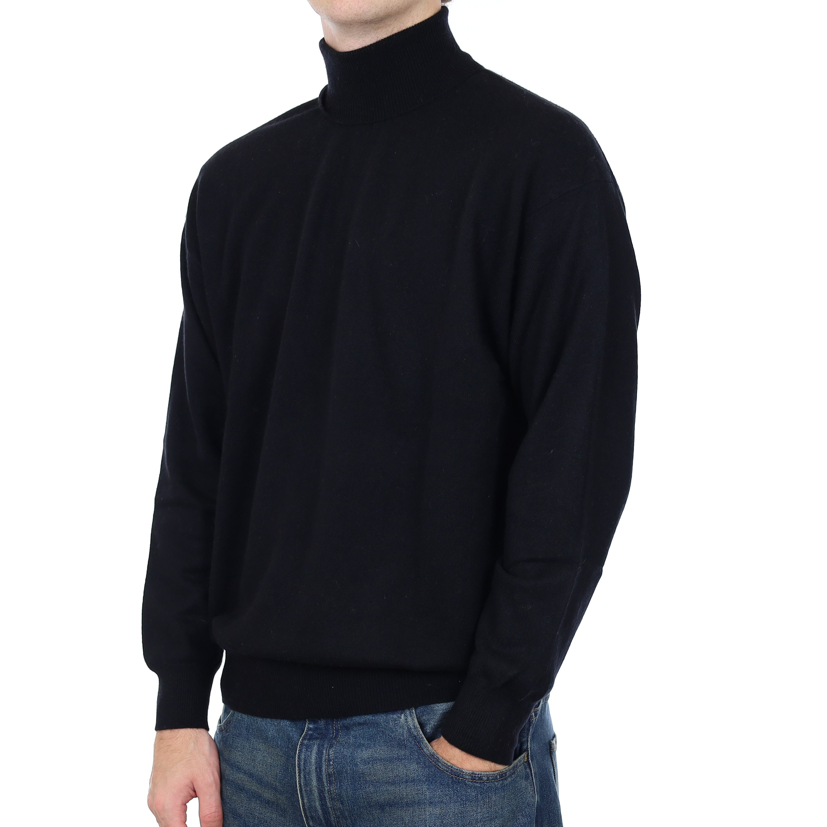 Men’s Black Cashmere Polo Neck Jumper Large