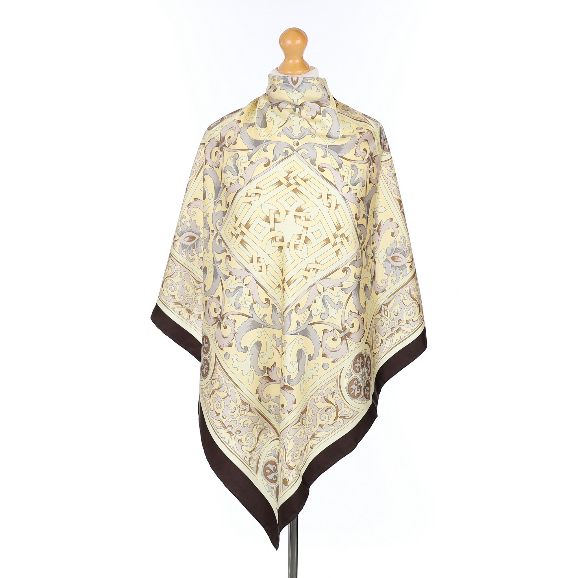 Carlisle Yellow, Black and Taupe Silk Scarf