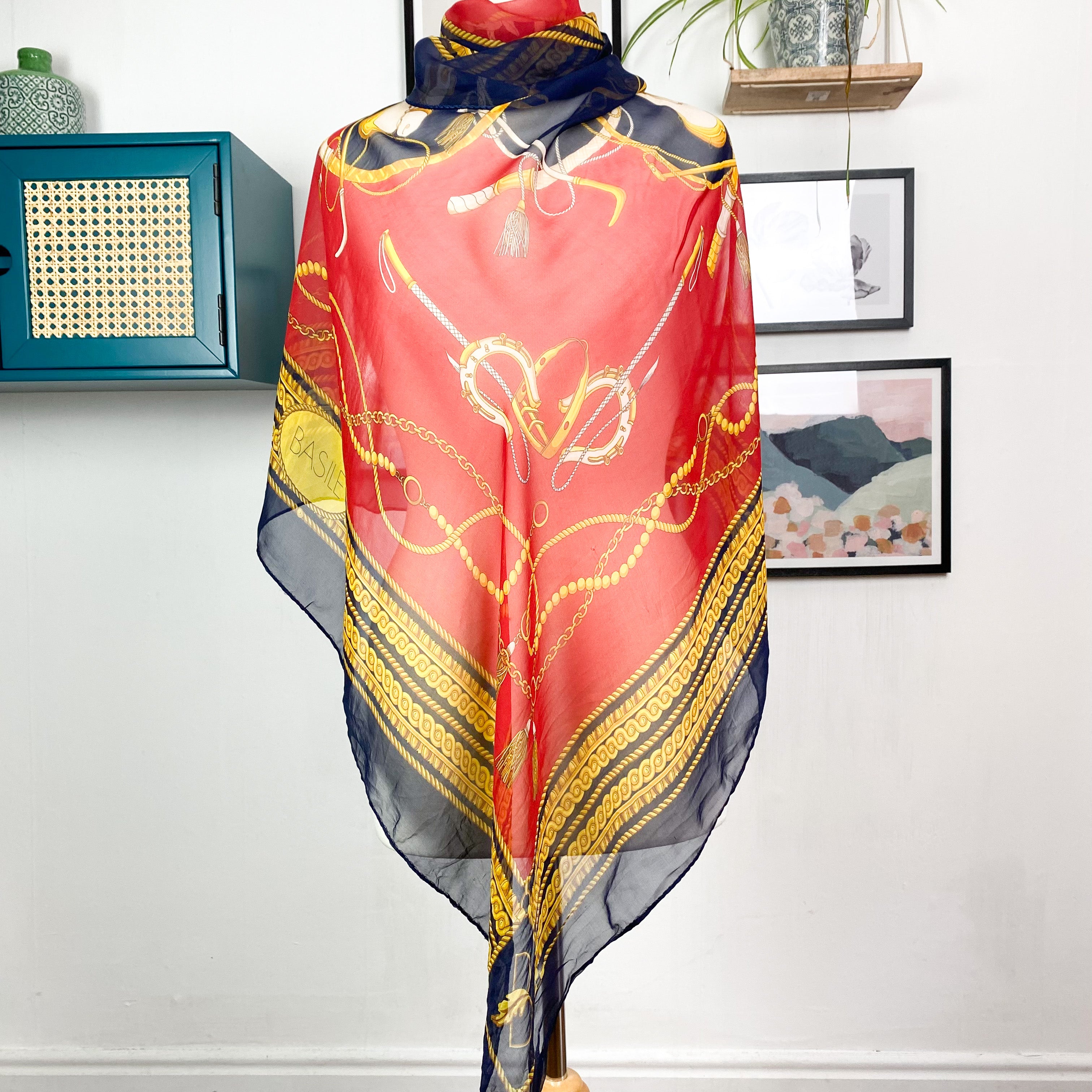Large Basile Equestrian Pattern Chiffon Silk Scarf