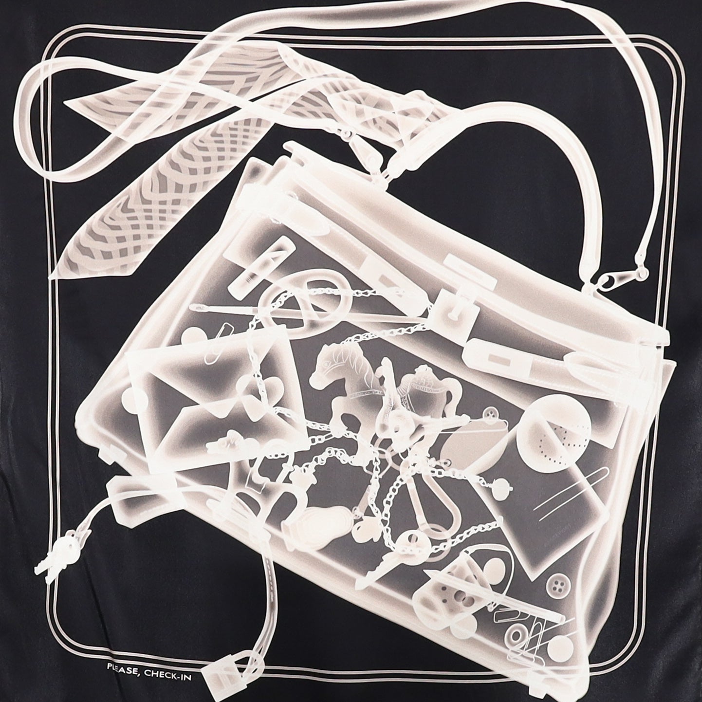 Hermès 70 Please Check In Silk Scarf