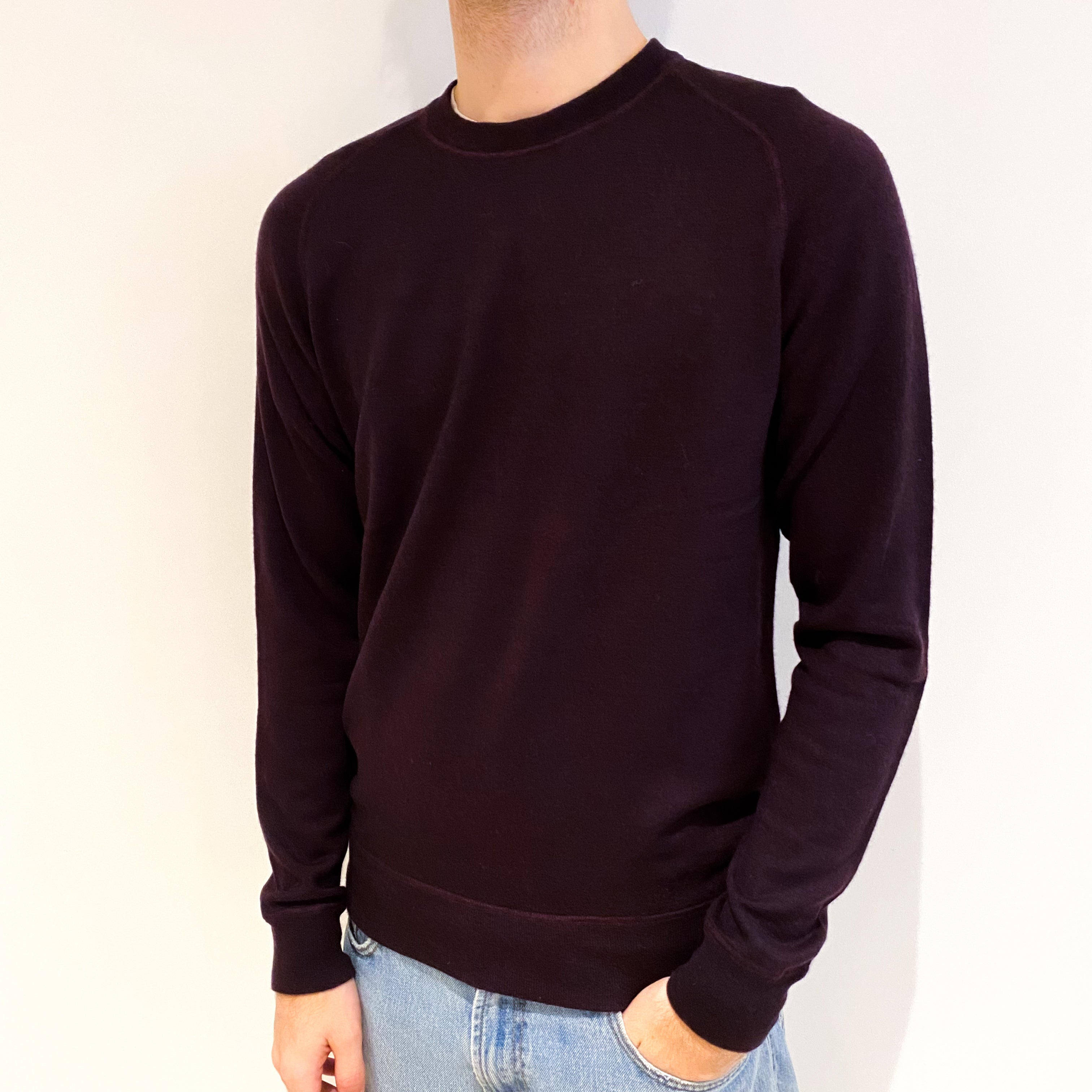 Men's Aubergine Purple Cashmere Crew Neck Jumper Large