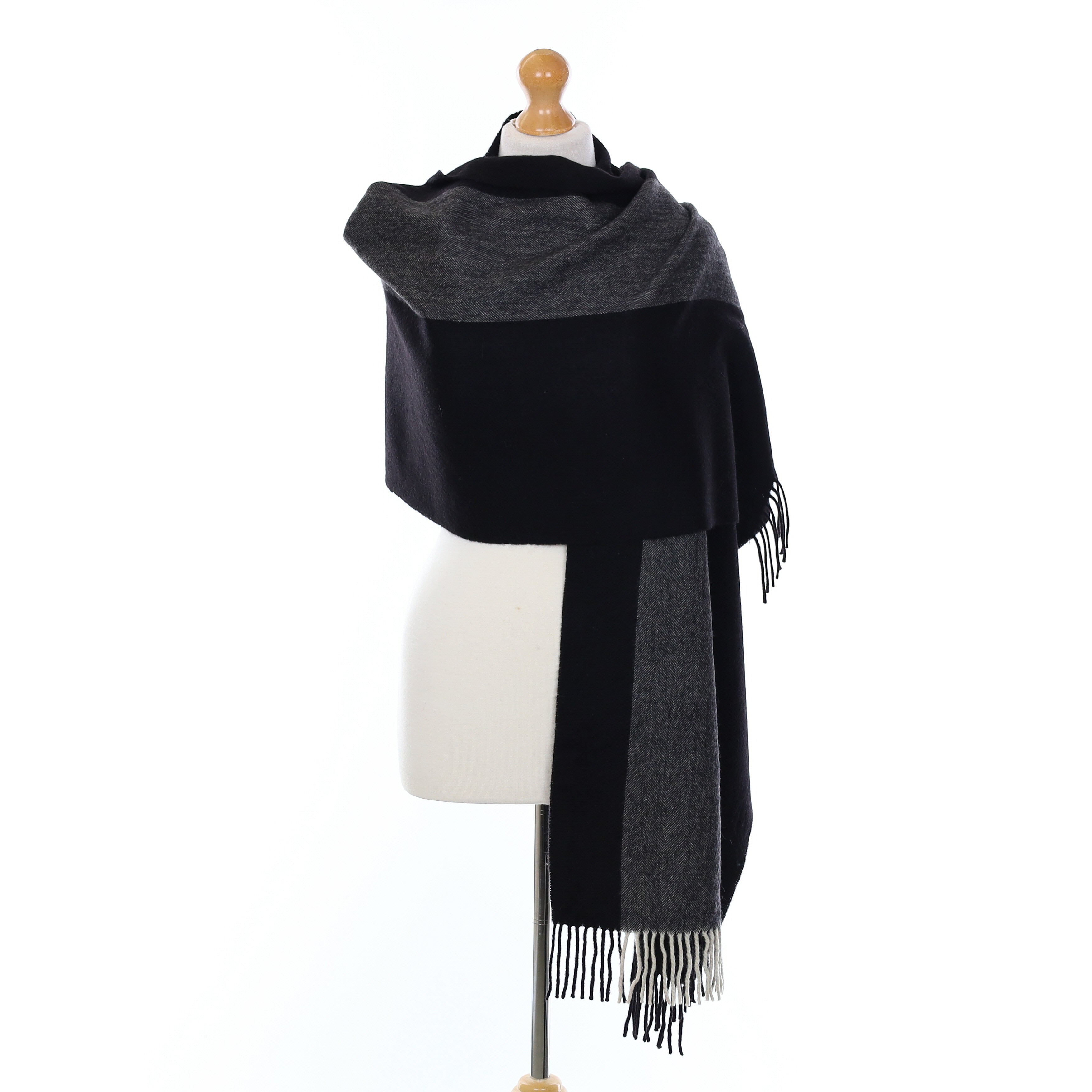 Black And Grey Patterned Cashmere Woven Wrap