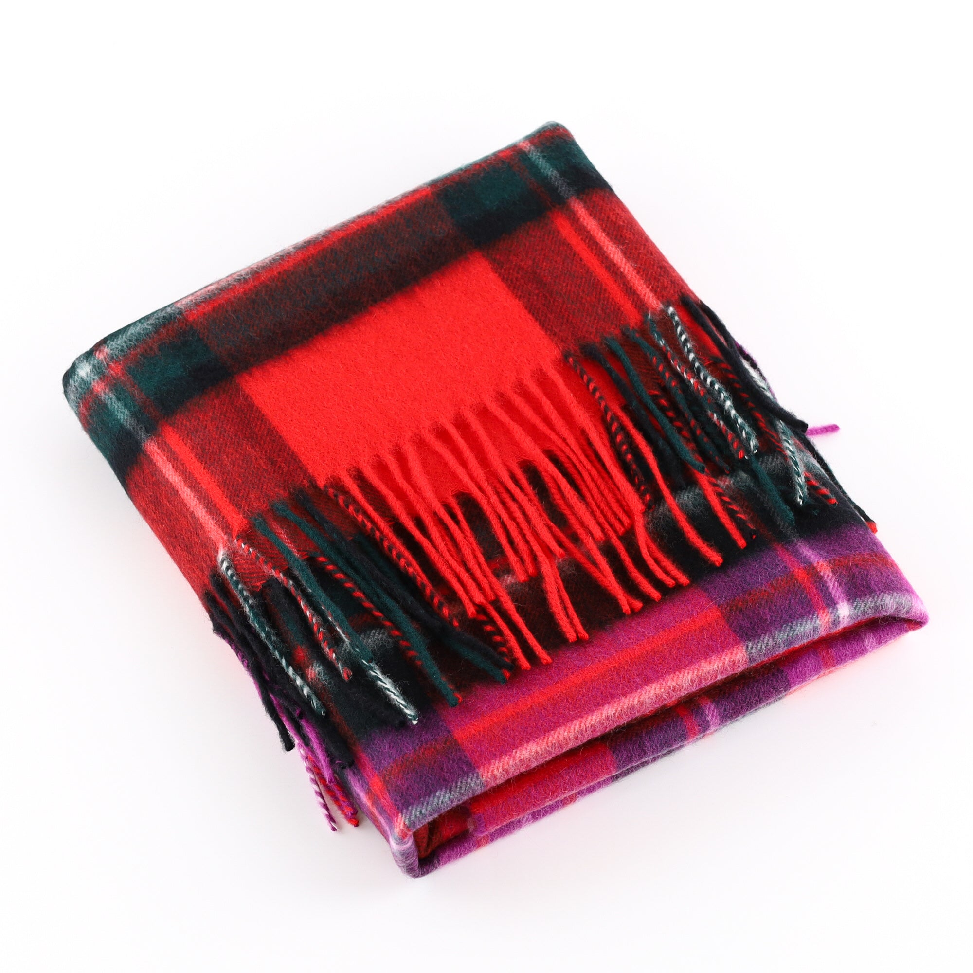 Brand New Scottish Vibrant Red and Magenta Tartan Luxury Cashmere Stole