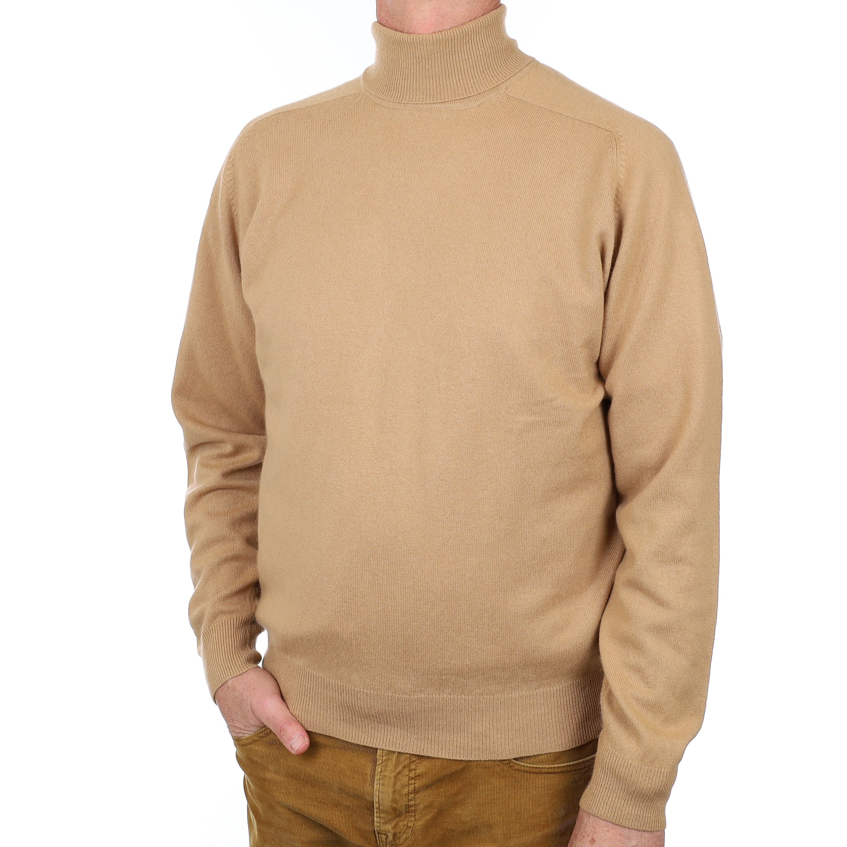 Men’s Caramel Brown Cashmere Polo Neck Jumper Extra Large
