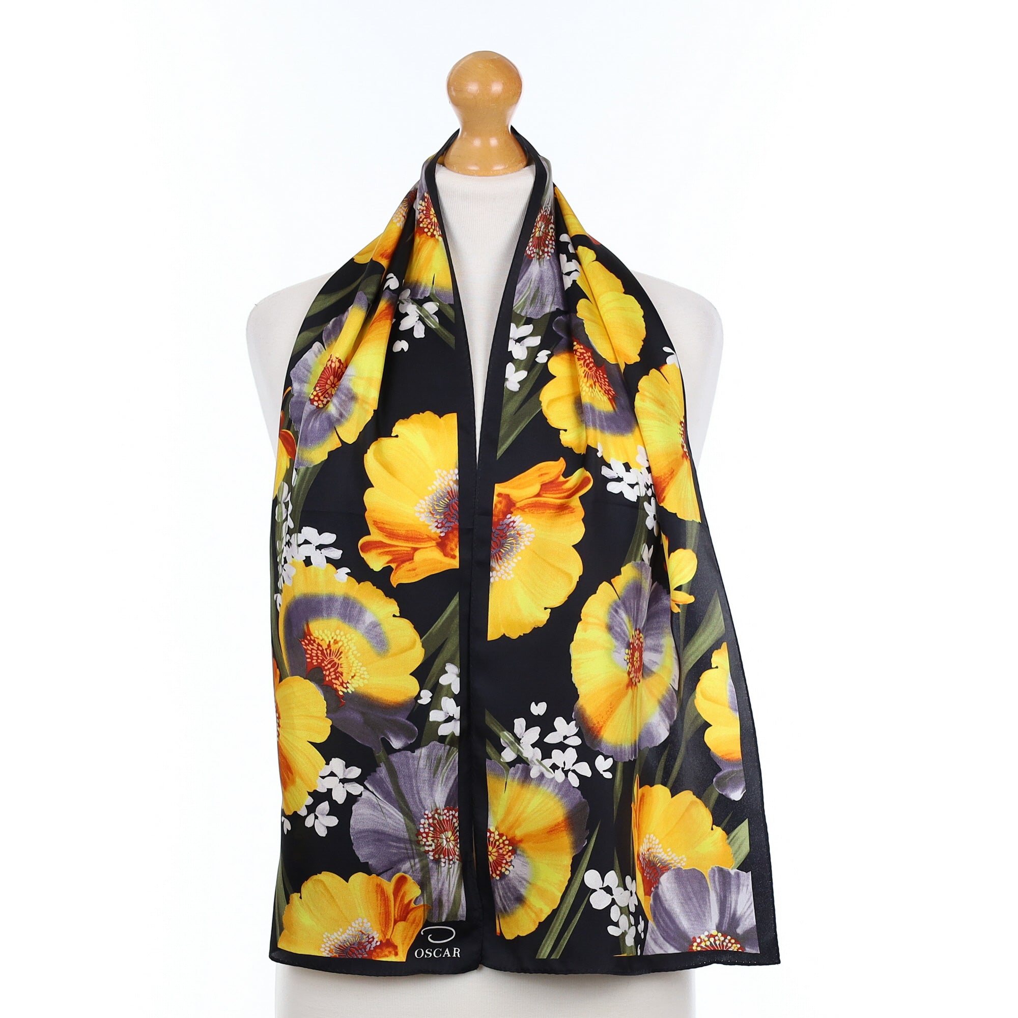 Black & Yellow Floral Silk Scarf