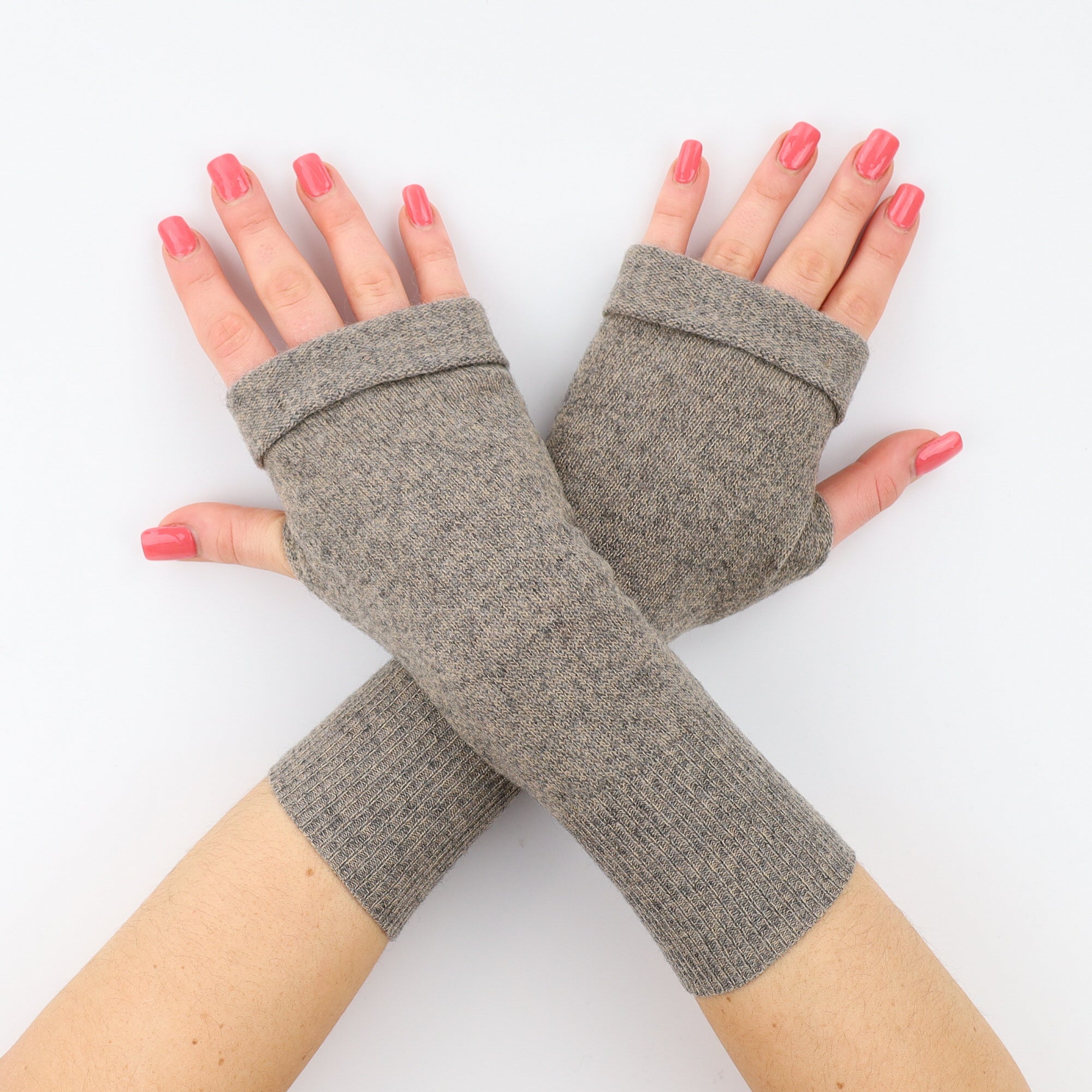 Taupe Marl Fingerless Gloves