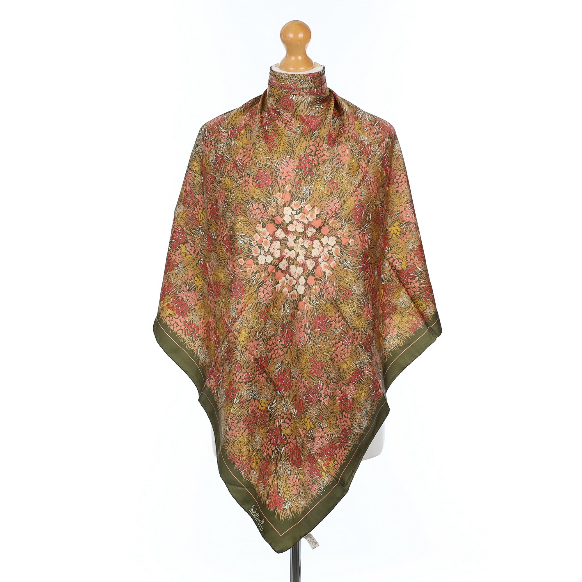 Brand New Ostinelli Green Floral Vintage Silk Scarf