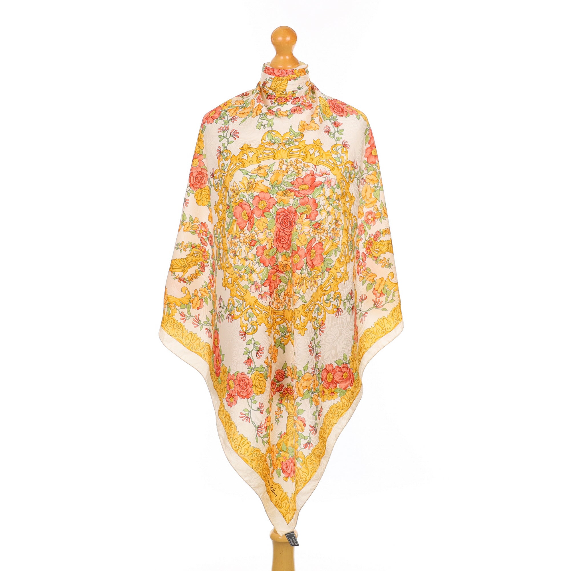 Pink and Yellow Floral Vintage Silk Scarf