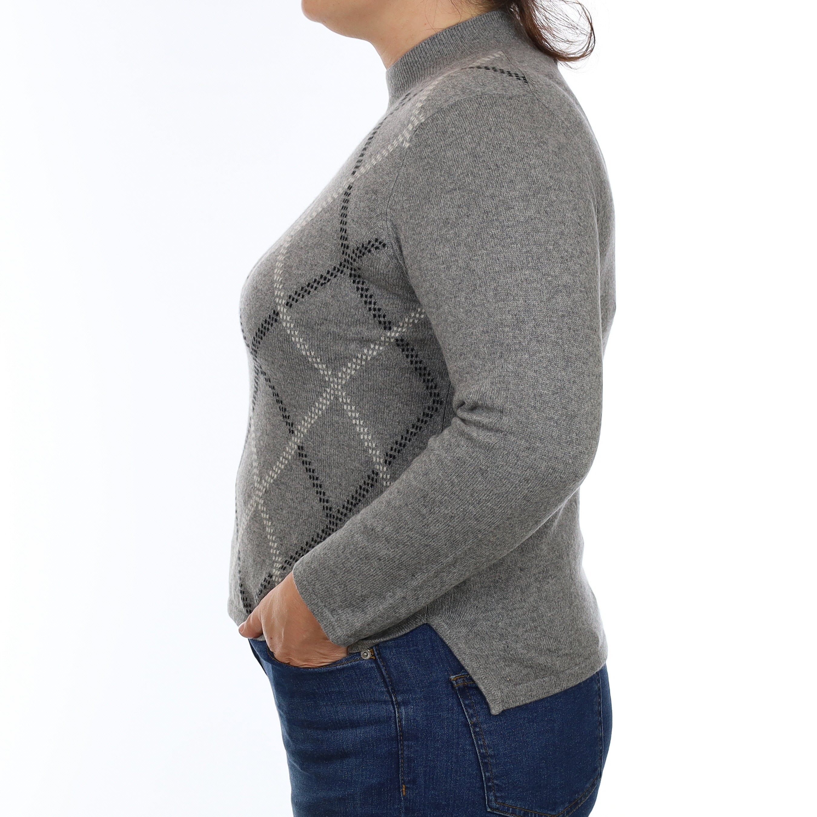 Ash Grey Diamond Cashmere Turtle Neck Jumper Large