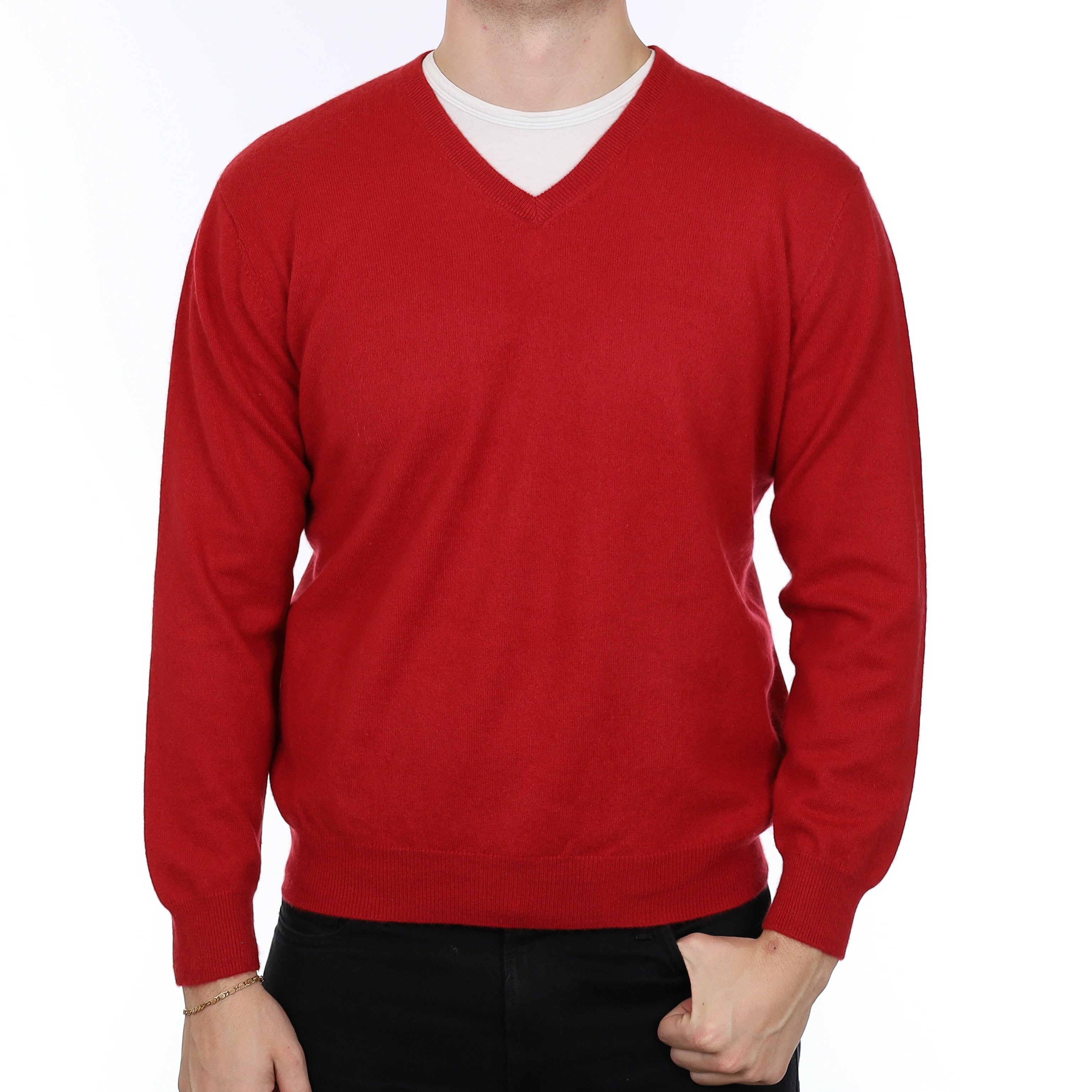Men’s Paul Costelloe Spanish Red Cashmere V Neck Jumper Extra Large